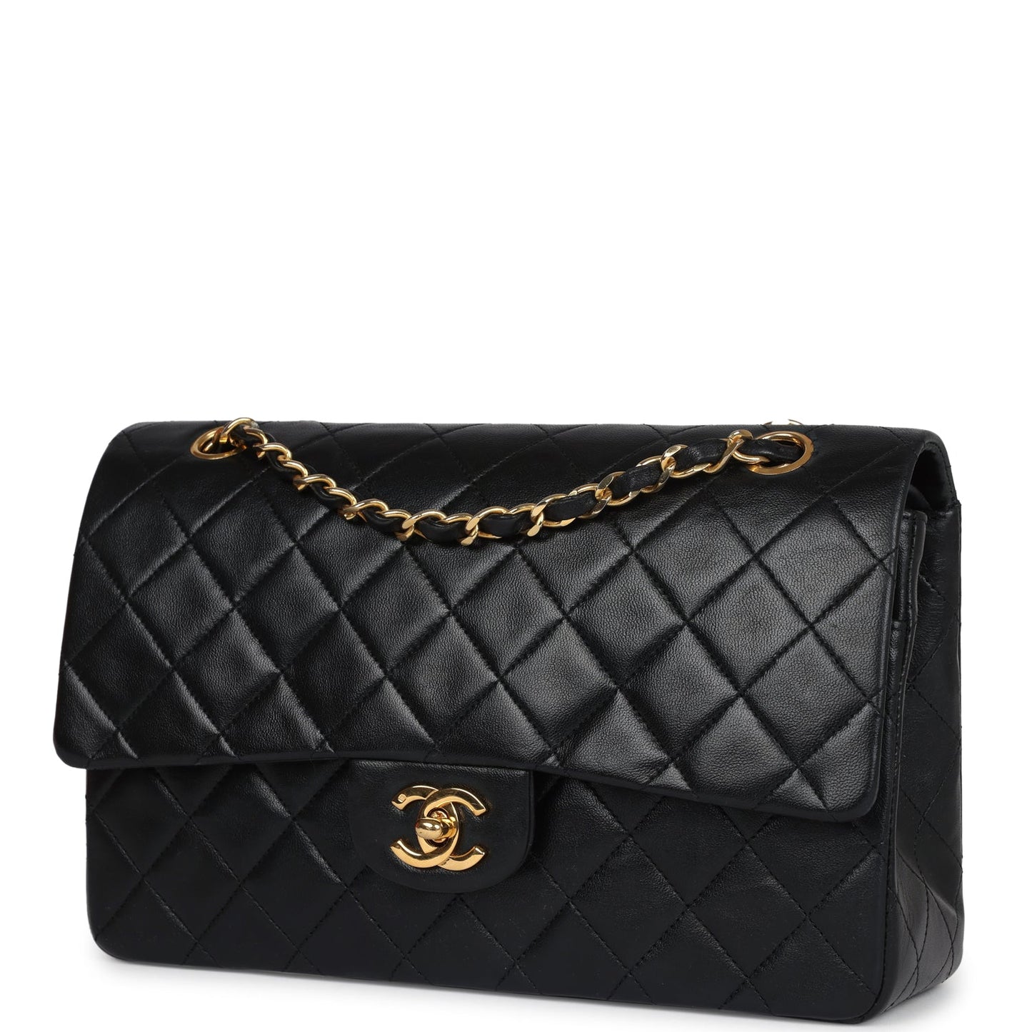 Vintage Chanel Medium Classic Double Flap Bag Black Lambskin Gold Hardware