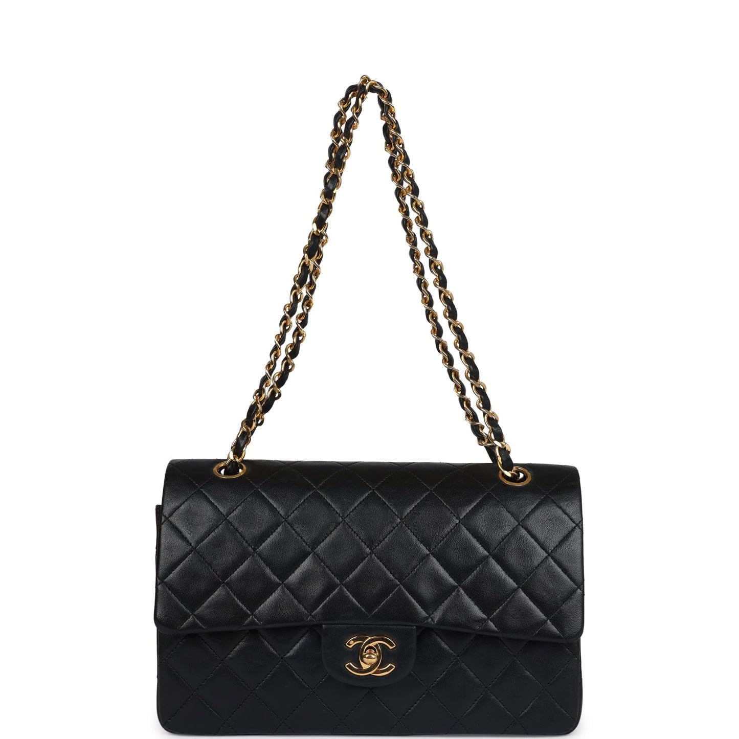 Vintage Chanel Medium Classic Double Flap Bag Black Lambskin Gold Hardware