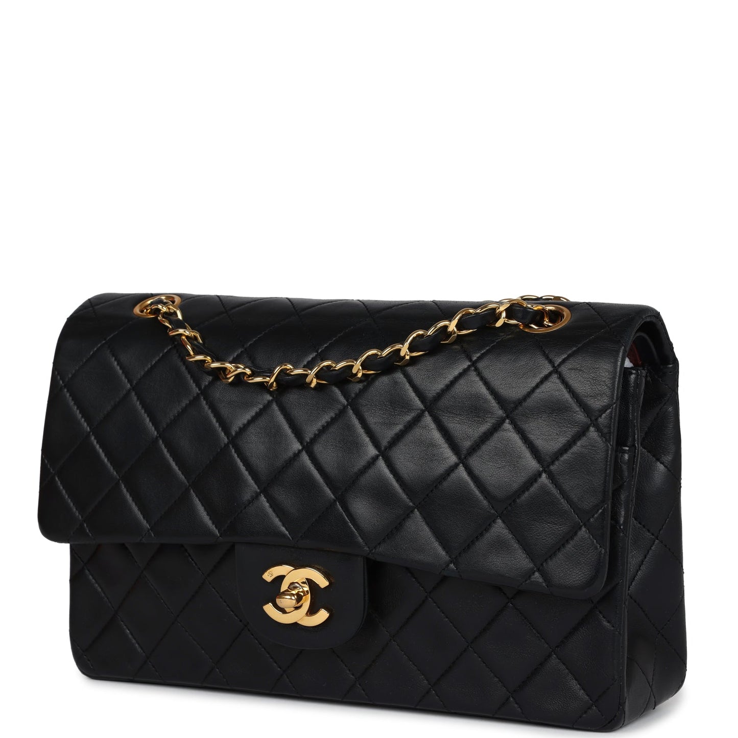 Vintage Chanel Medium Classic Double Flap Bag Black Lambskin Gold Hardware