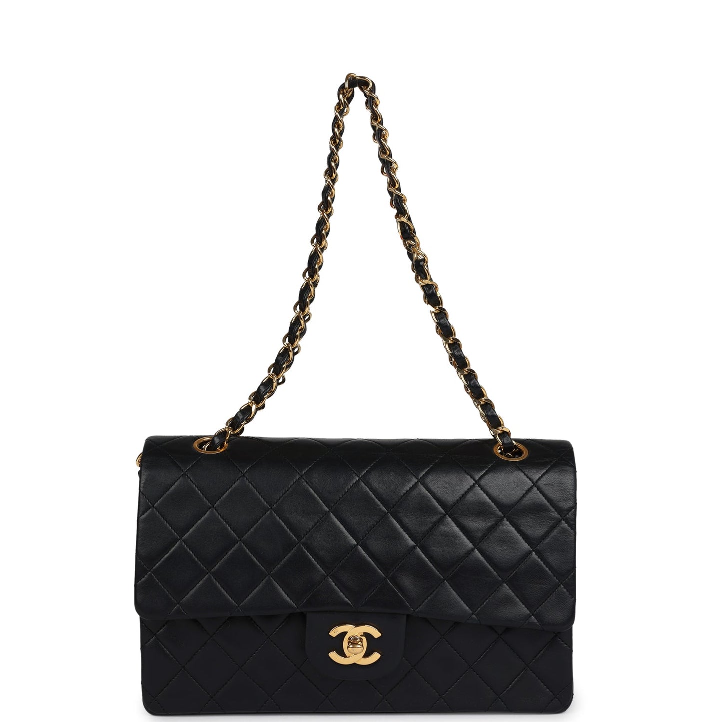 Vintage Chanel Medium Classic Double Flap Bag Black Lambskin Gold Hardware