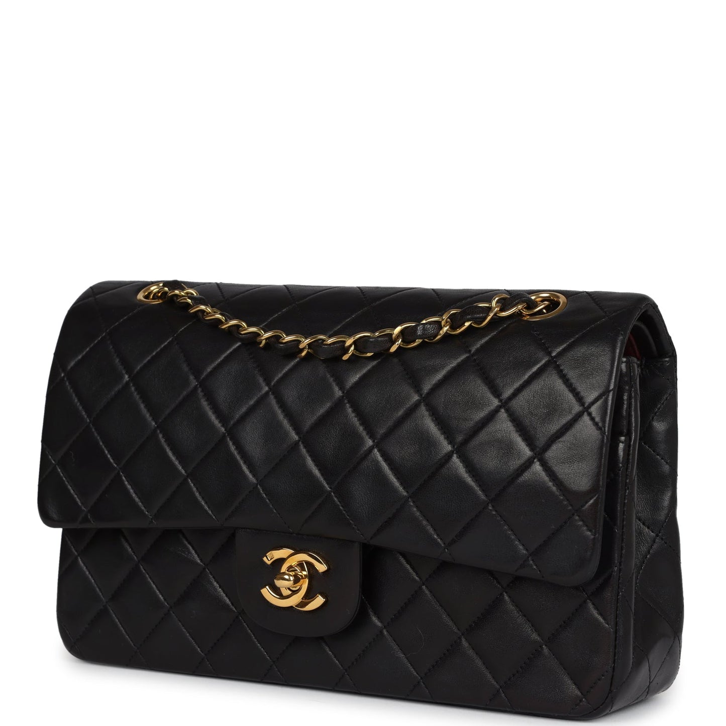 Vintage Chanel Medium Classic Double Flap Bag Black Lambskin Gold Hardware