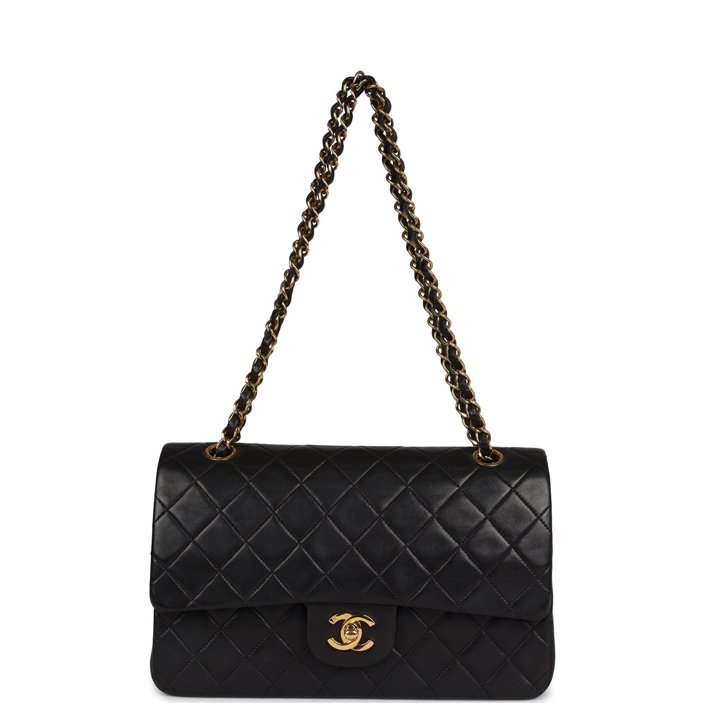 Vintage Chanel Medium Classic Double Flap Bag Black Lambskin Gold Hardware
