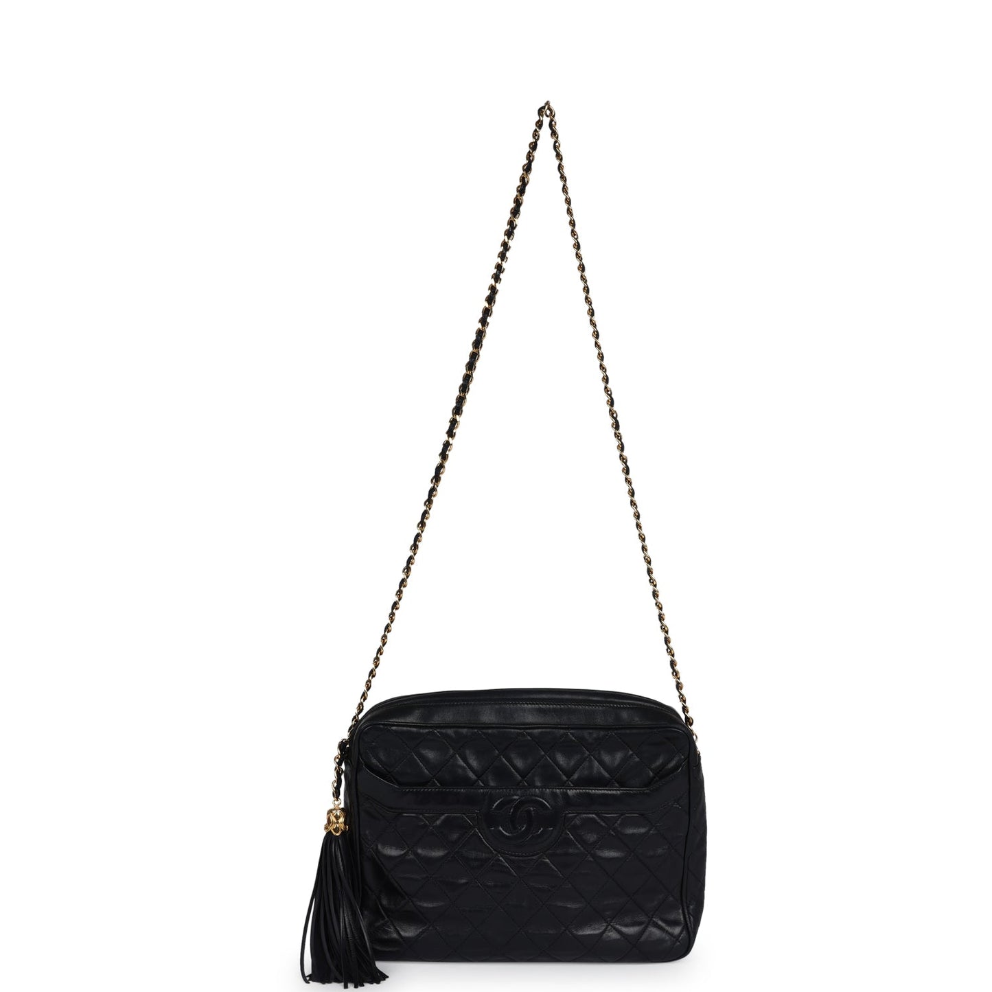 Vintage Chanel Large Front Pocket Camera Bag Black Lambskin Gold Hardware