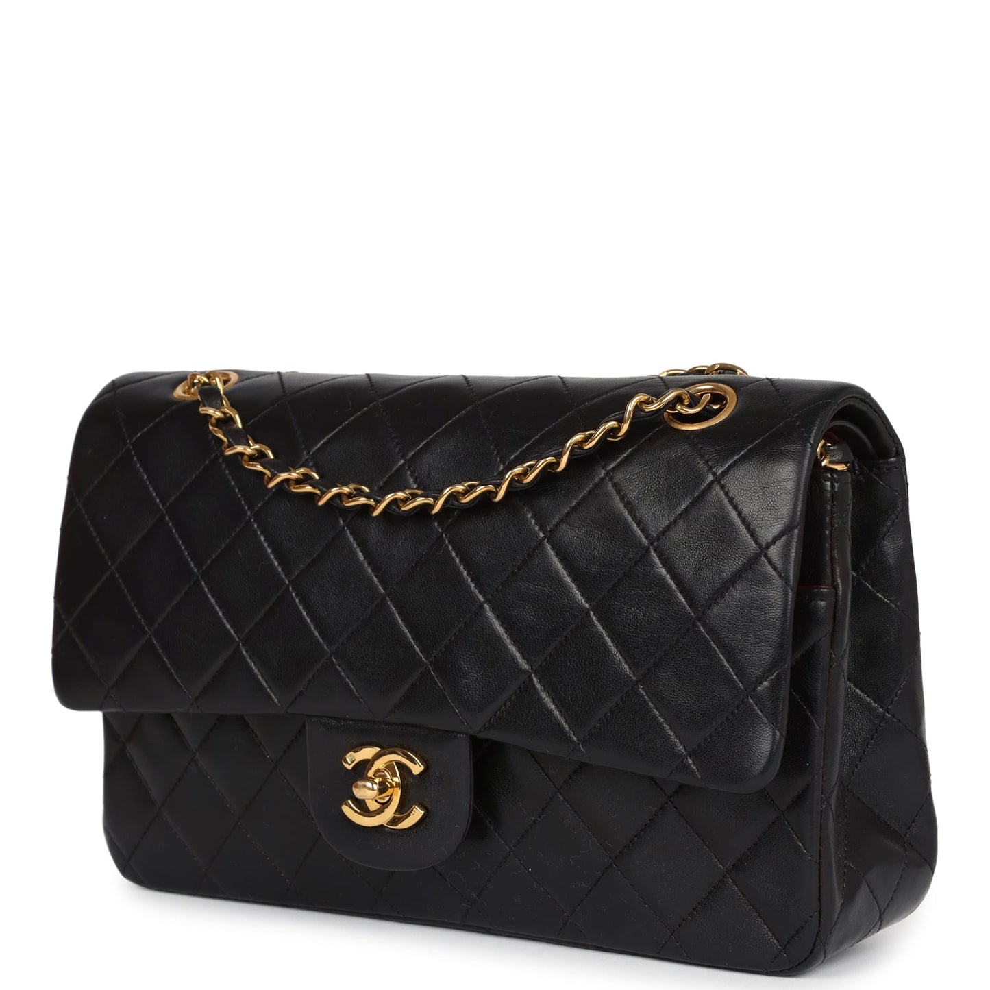 Vintage Chanel Medium Classic Double Flap Bag Black Lambskin Gold Hardware
