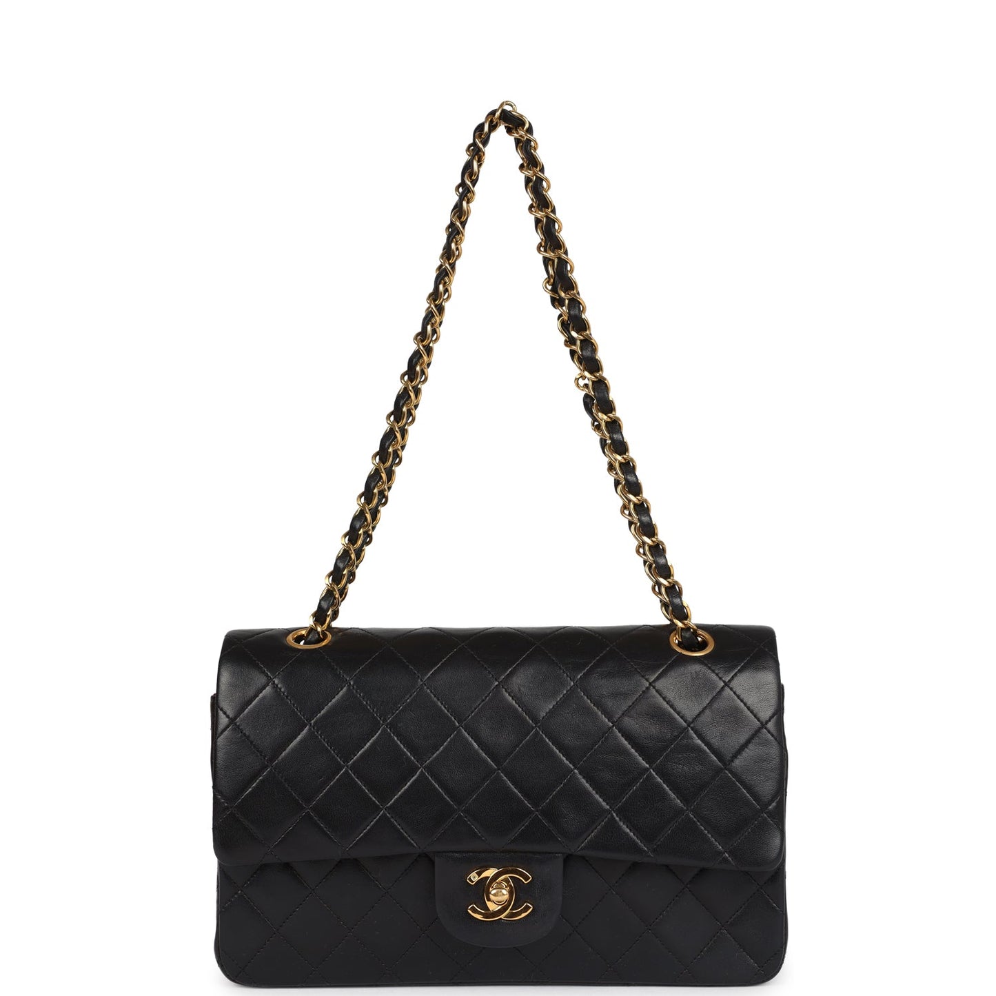 Vintage Chanel Medium Classic Double Flap Bag Black Lambskin Gold Hardware
