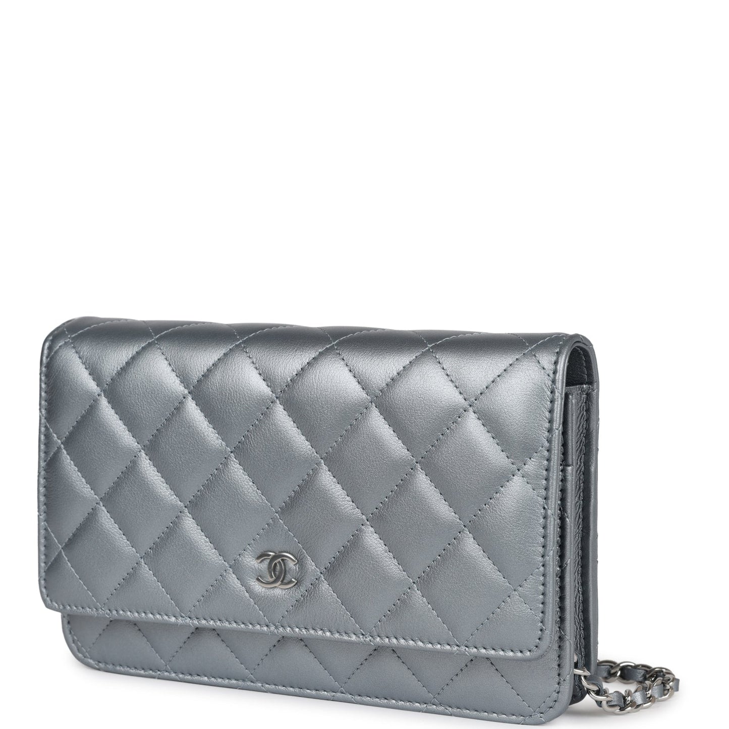 Chanel Wallet On Chain WOC Silver Metallic Lambskin Silver Hardware