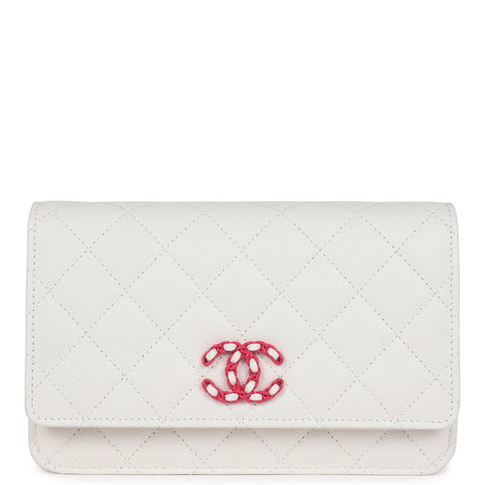 Chanel Wallet On Chain WOC White Caviar Pink and Silver Hardware
