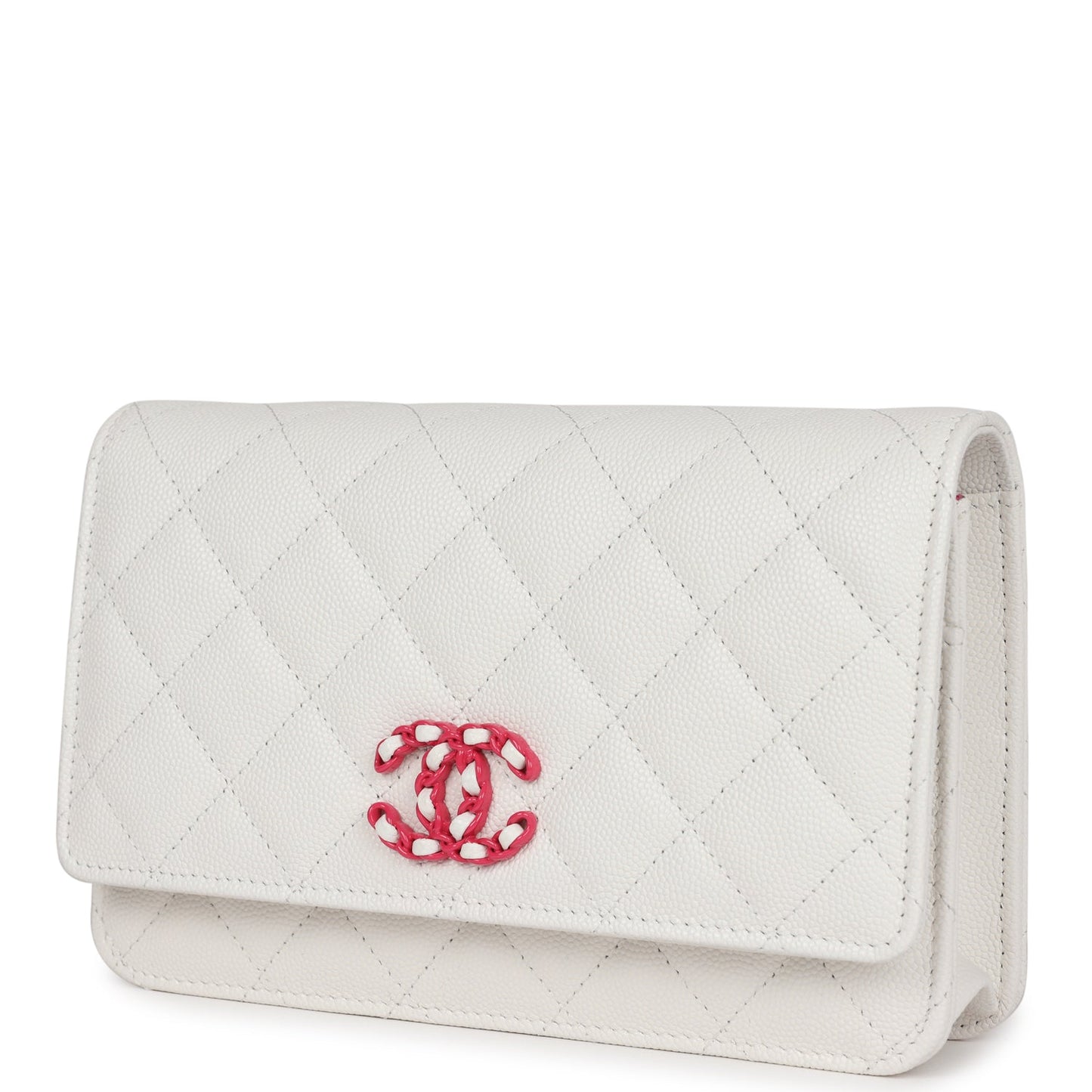 Chanel Wallet On Chain WOC White Caviar Pink and Silver Hardware