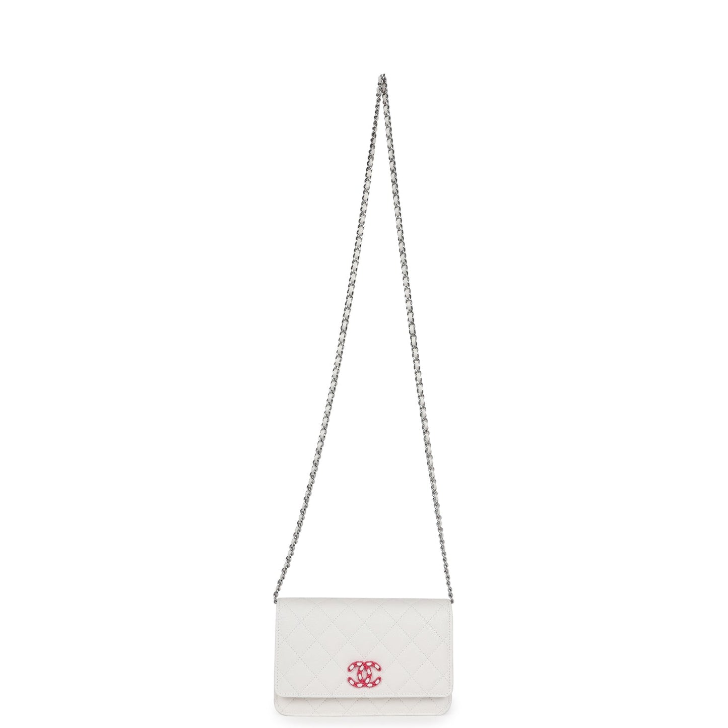 Chanel Wallet On Chain WOC White Caviar Pink and Silver Hardware