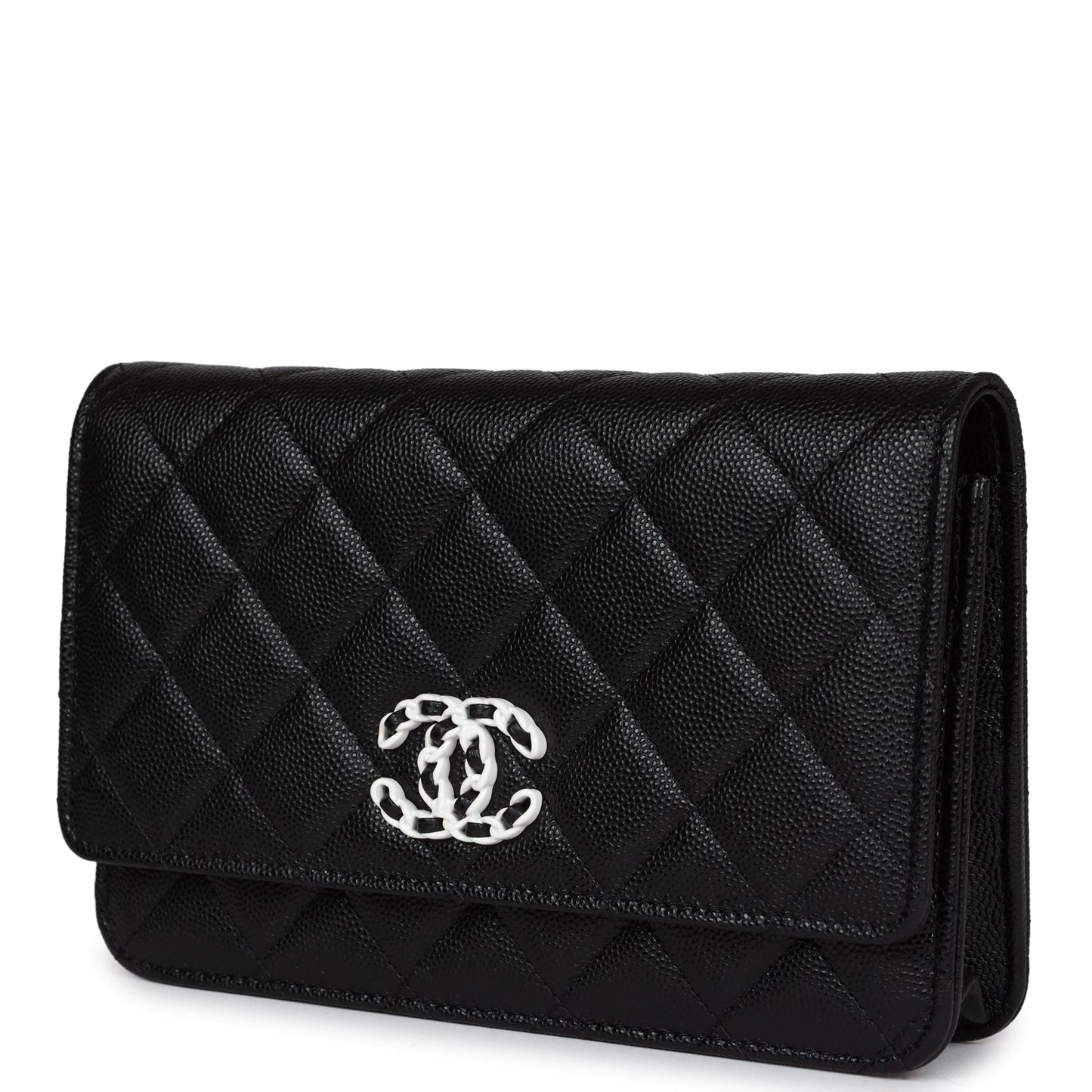 Chanel Wallet On Chain WOC Black Caviar White and Silver Hardware