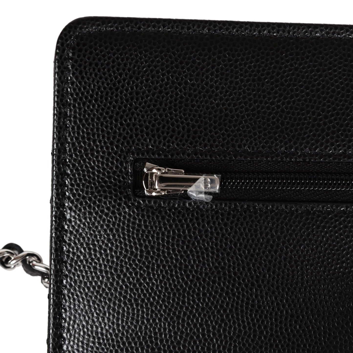 Chanel Wallet On Chain WOC Black Caviar White and Silver Hardware
