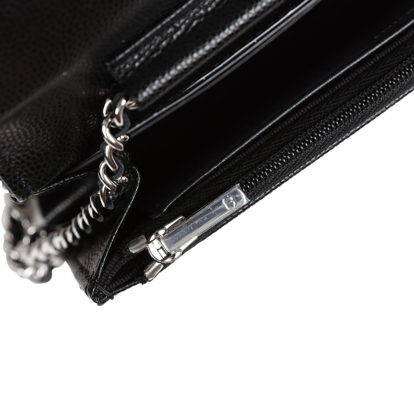 Chanel Wallet On Chain WOC Black Caviar White and Silver Hardware