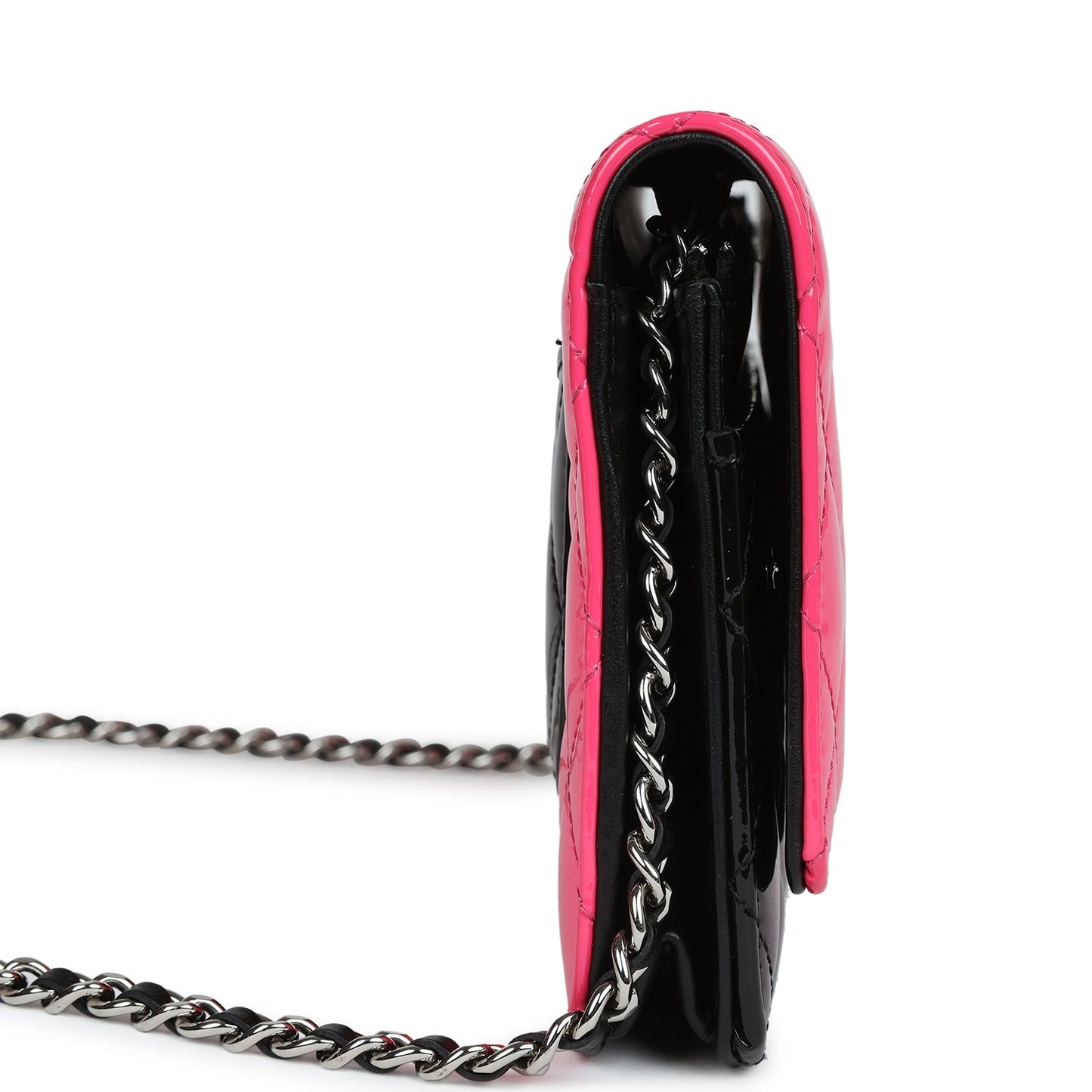 Chanel Classic Wallet On Chain WOC Pink & Black Patent Leather Silver Hardware
