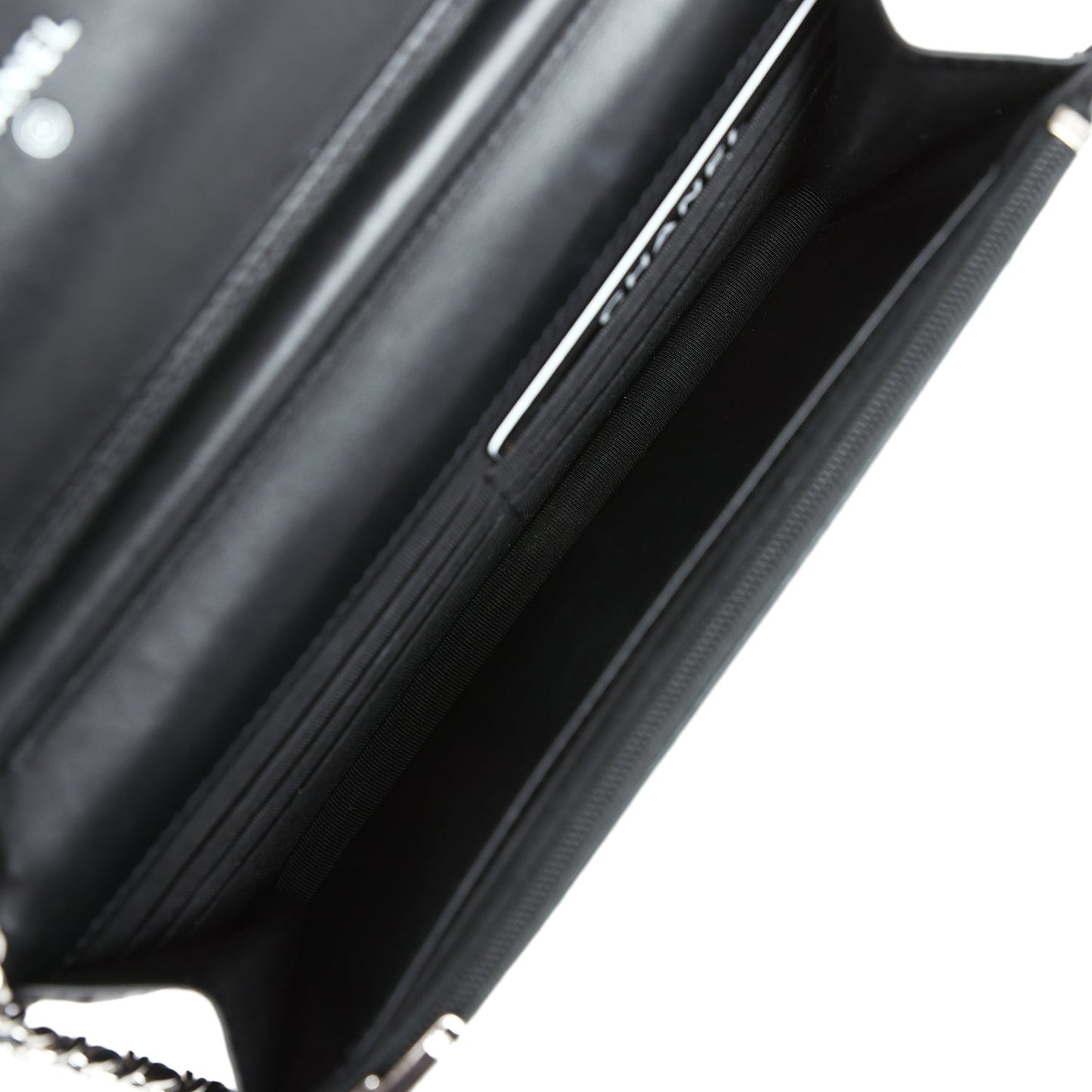 Chanel Classic Wallet On Chain WOC Pink & Black Patent Leather Silver Hardware