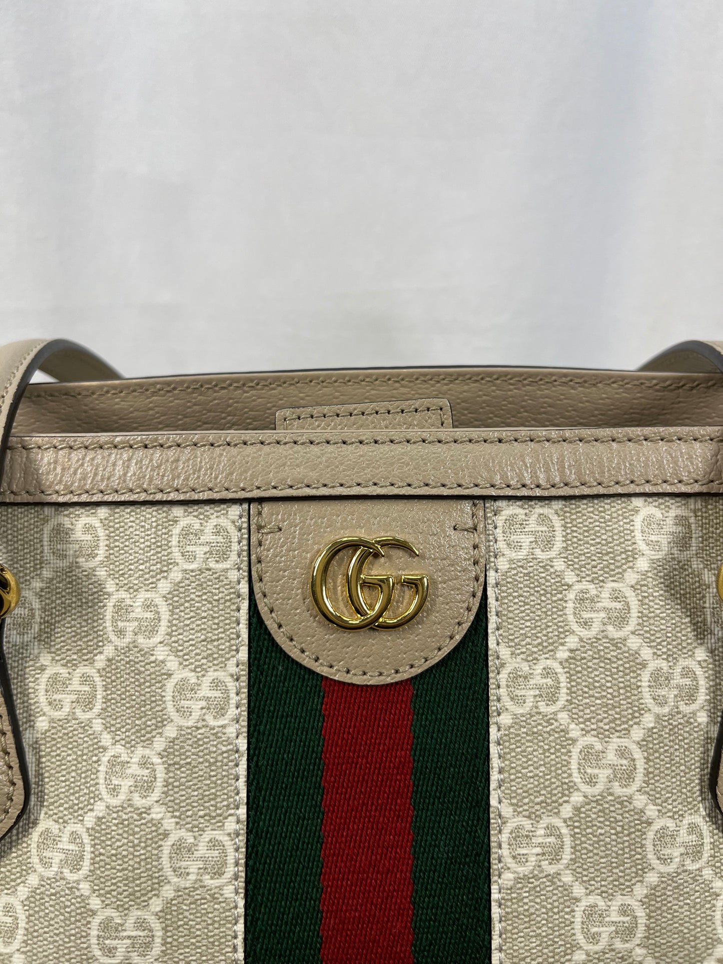 GUCCI Beige/White GG Ophidia Medium Tote