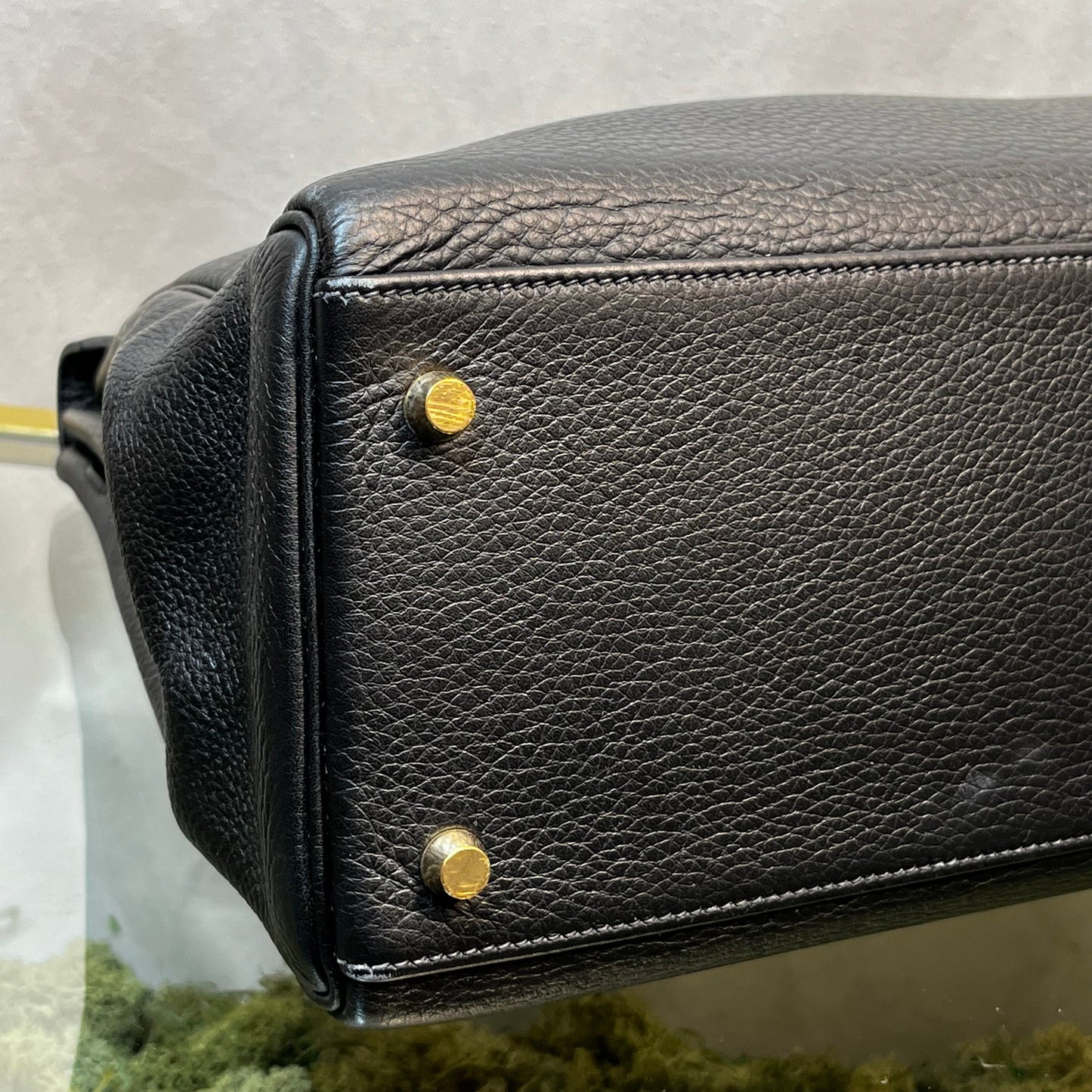 HERMES Kelly 35 Black Clemence Leather Satchel Bag