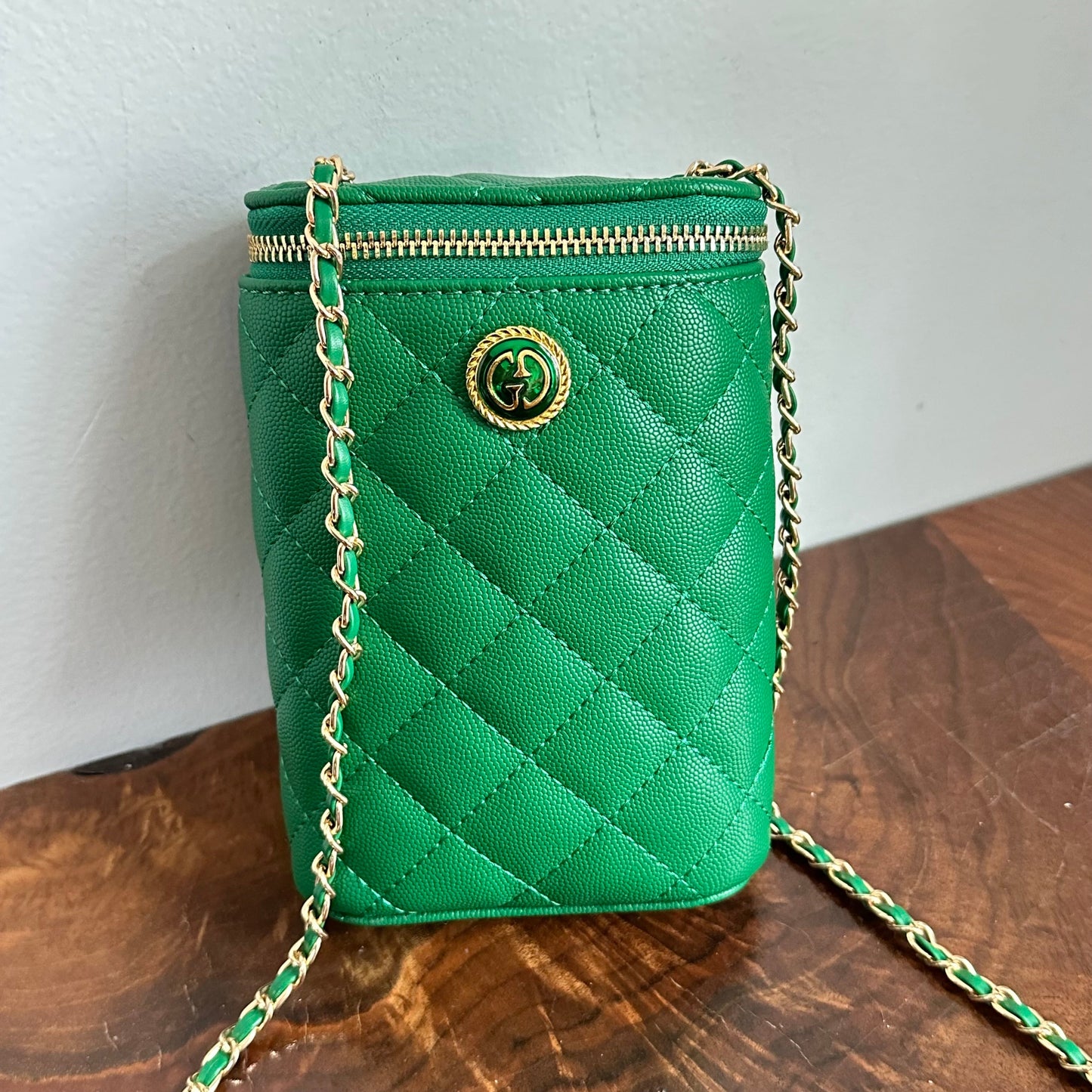 Button Bag - Quilted Green Phone Crossbody with Gucci GG Button