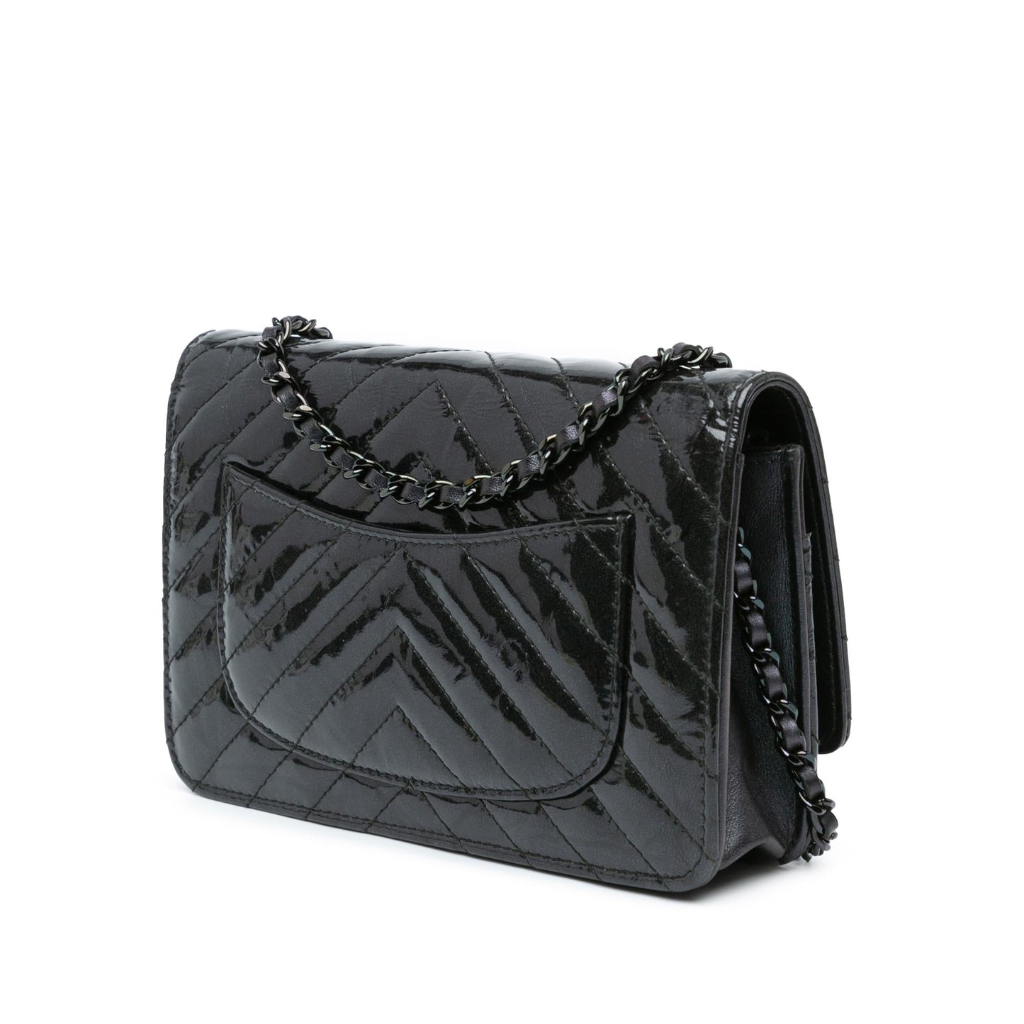 Chanel CC Chevron Quilted Crumpled Calfskin Wallet On Chain