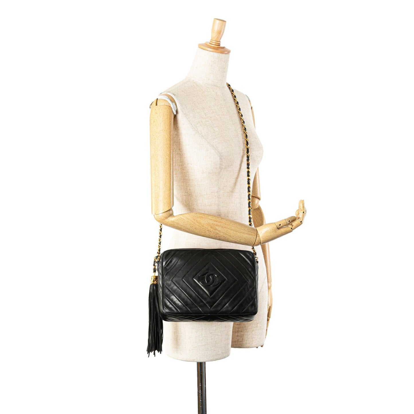 Chanel CC Chevron Quilted Lambskin Tassel Camera Case