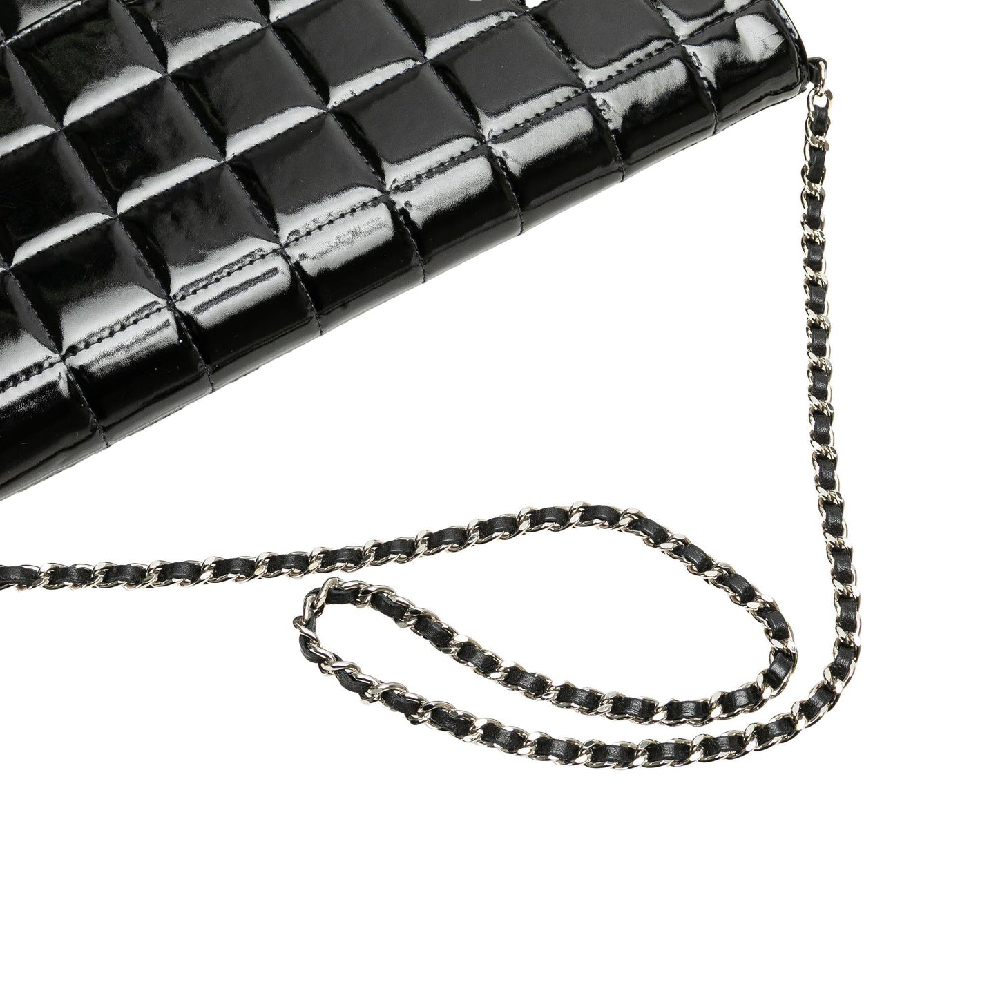 Chanel CC Chocolate Bar Patent Clutch on Chain
