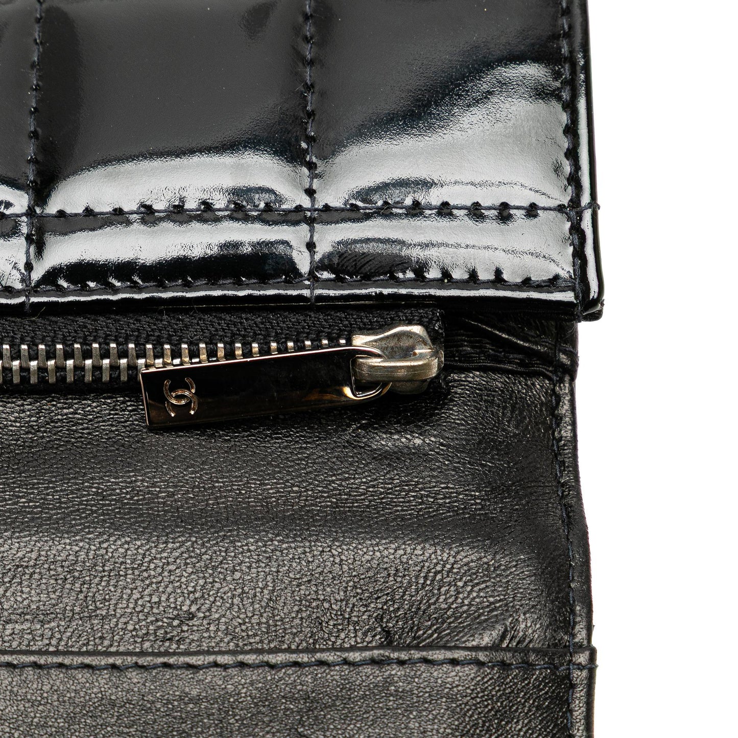 Chanel CC Chocolate Bar Patent Clutch on Chain