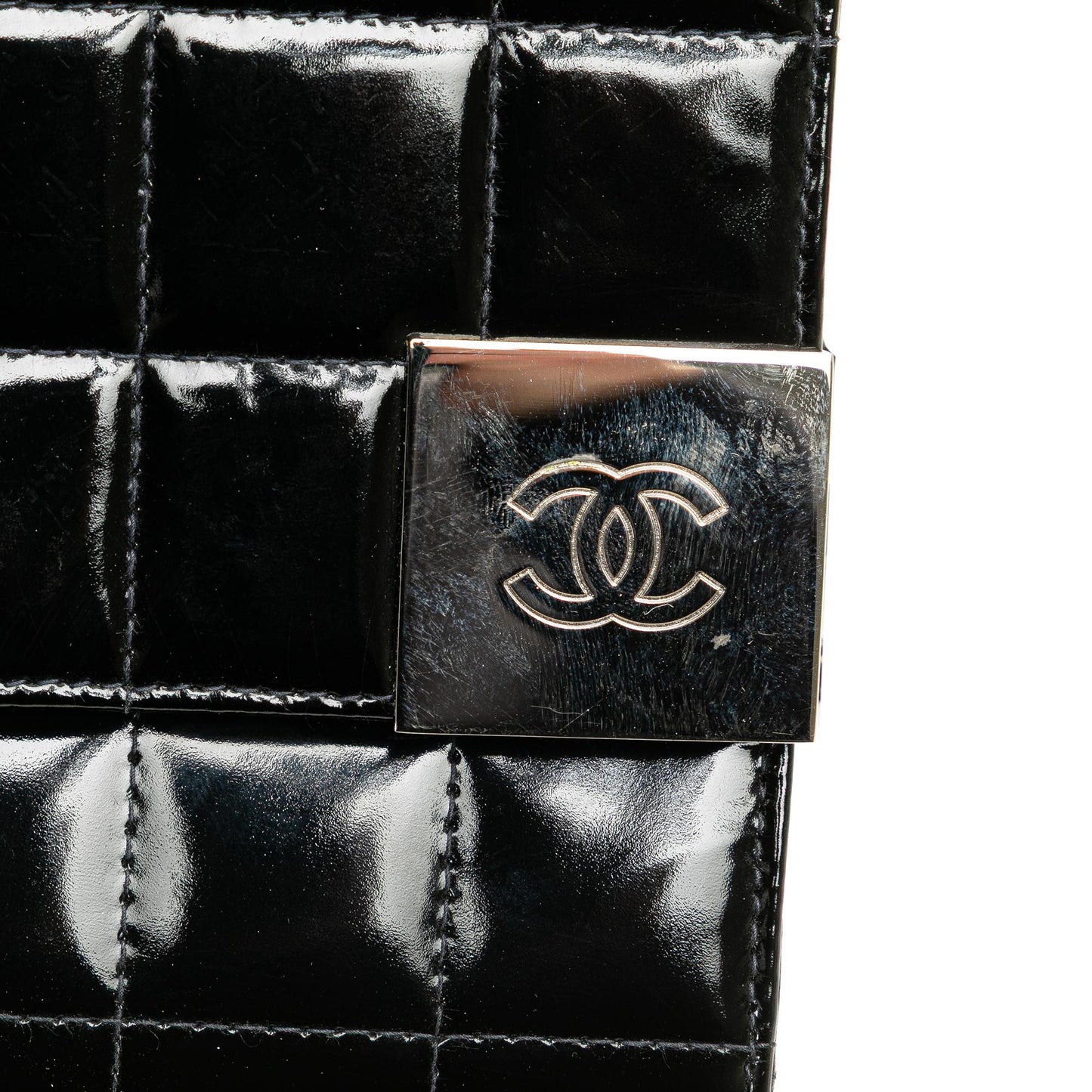 Chanel CC Chocolate Bar Patent Clutch on Chain
