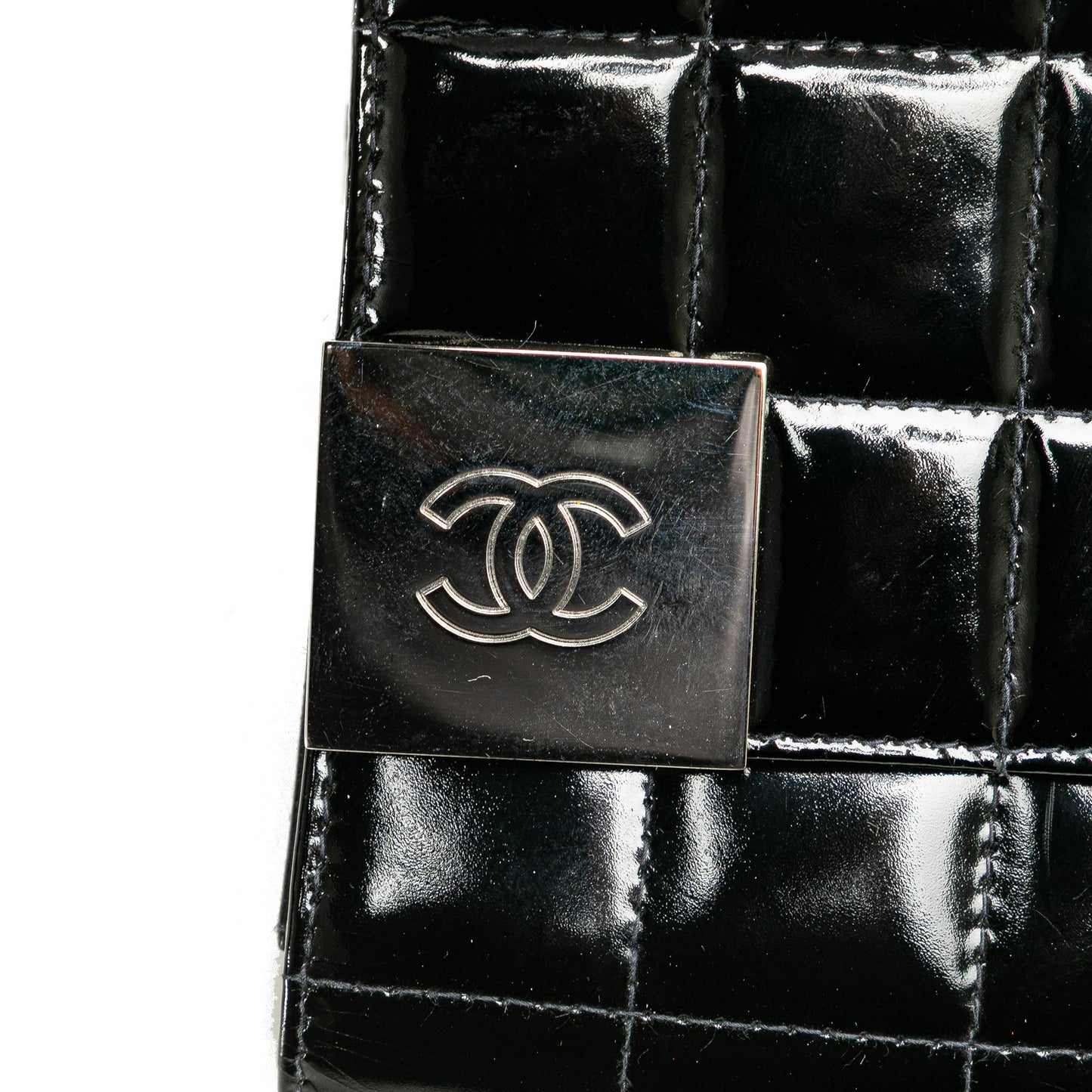 Chanel CC Chocolate Bar Patent Clutch on Chain