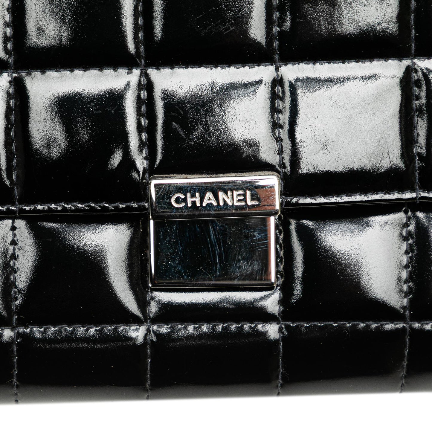 Chanel CC Chocolate Bar Patent Clutch on Chain