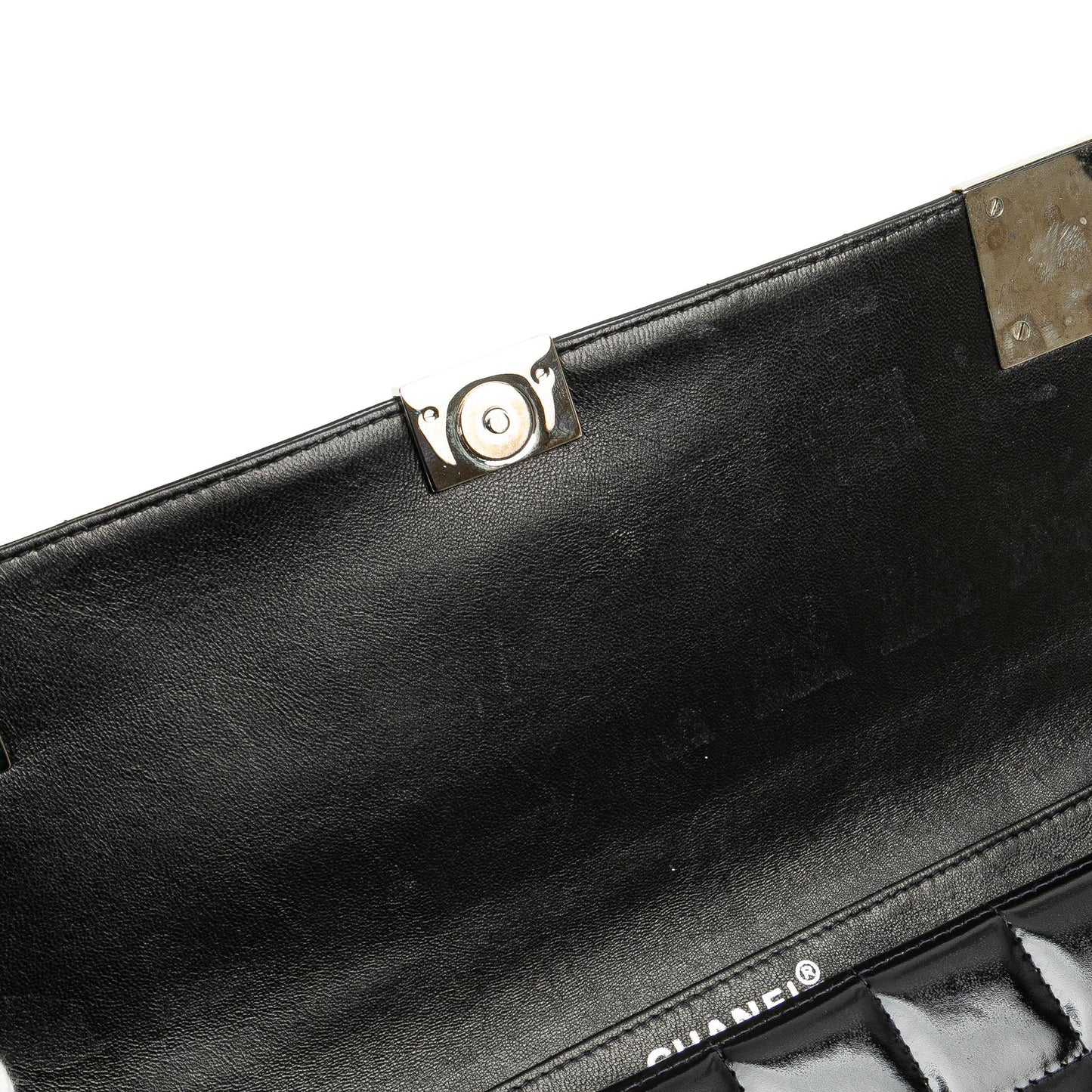 Chanel CC Chocolate Bar Patent Clutch on Chain