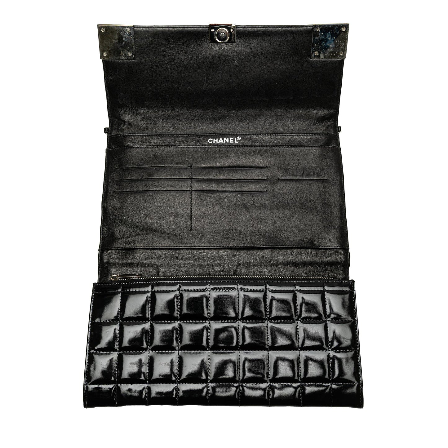 Chanel CC Chocolate Bar Patent Clutch on Chain