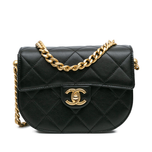 Chanel CC Quilted Calfskin Round Moon Messenger Flap