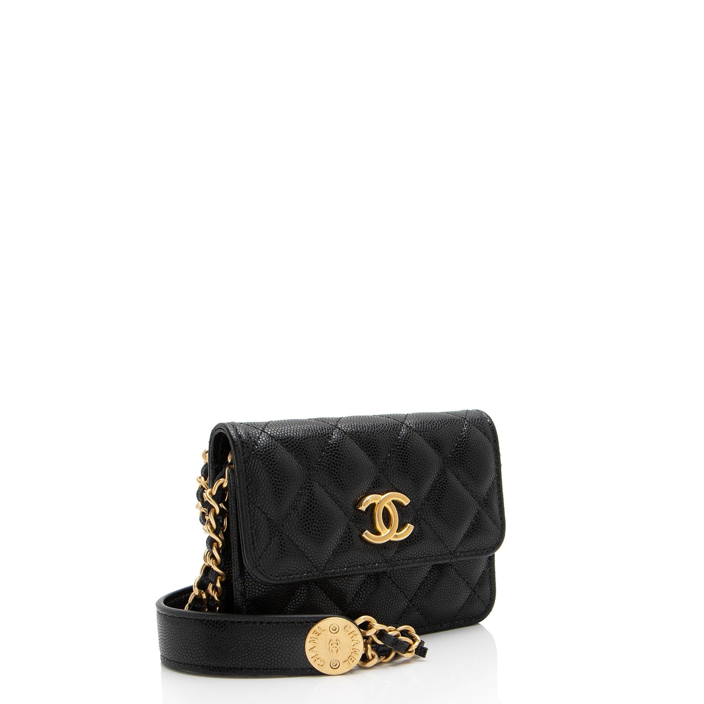 Chanel Caviar Leather Twist You Buttons Chain Belt Bag