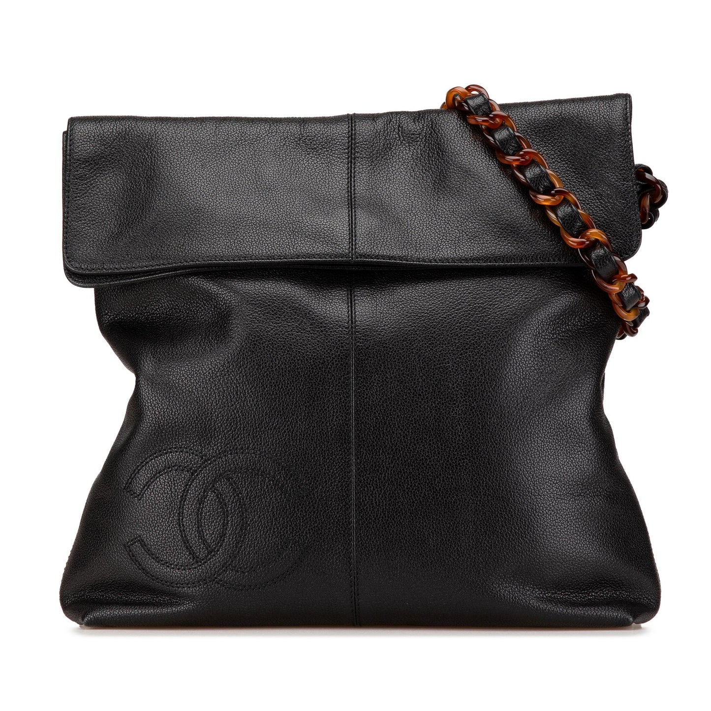 Chanel Caviar Tortoise Chain Fold Over Shoulder Bag