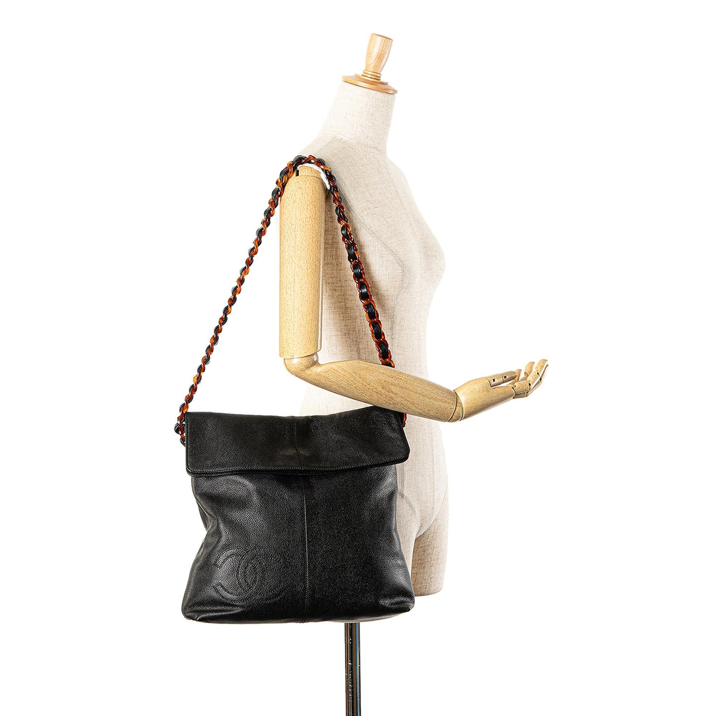 Chanel Caviar Tortoise Chain Fold Over Shoulder Bag
