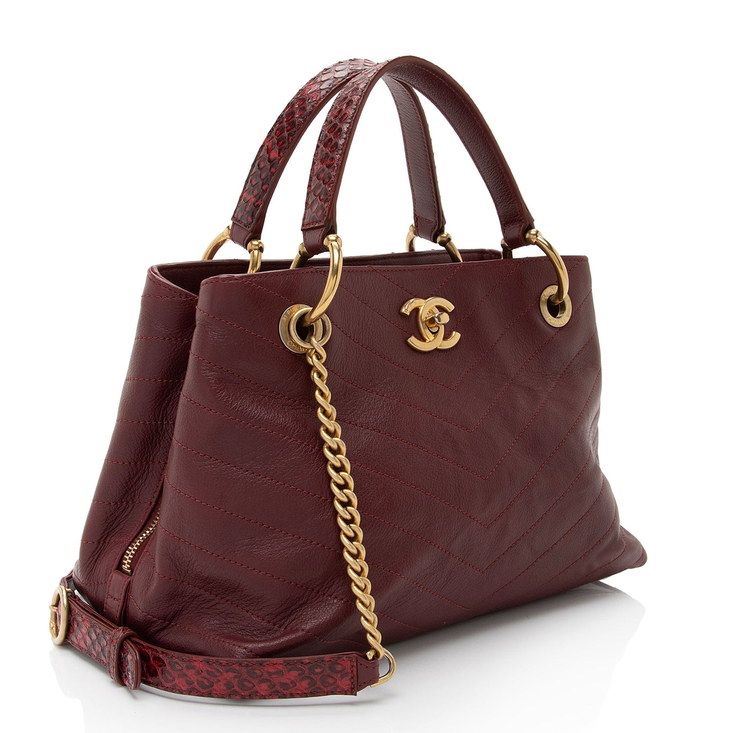 Chanel Chevron Calfskin Python Chic Small Shopping Tote