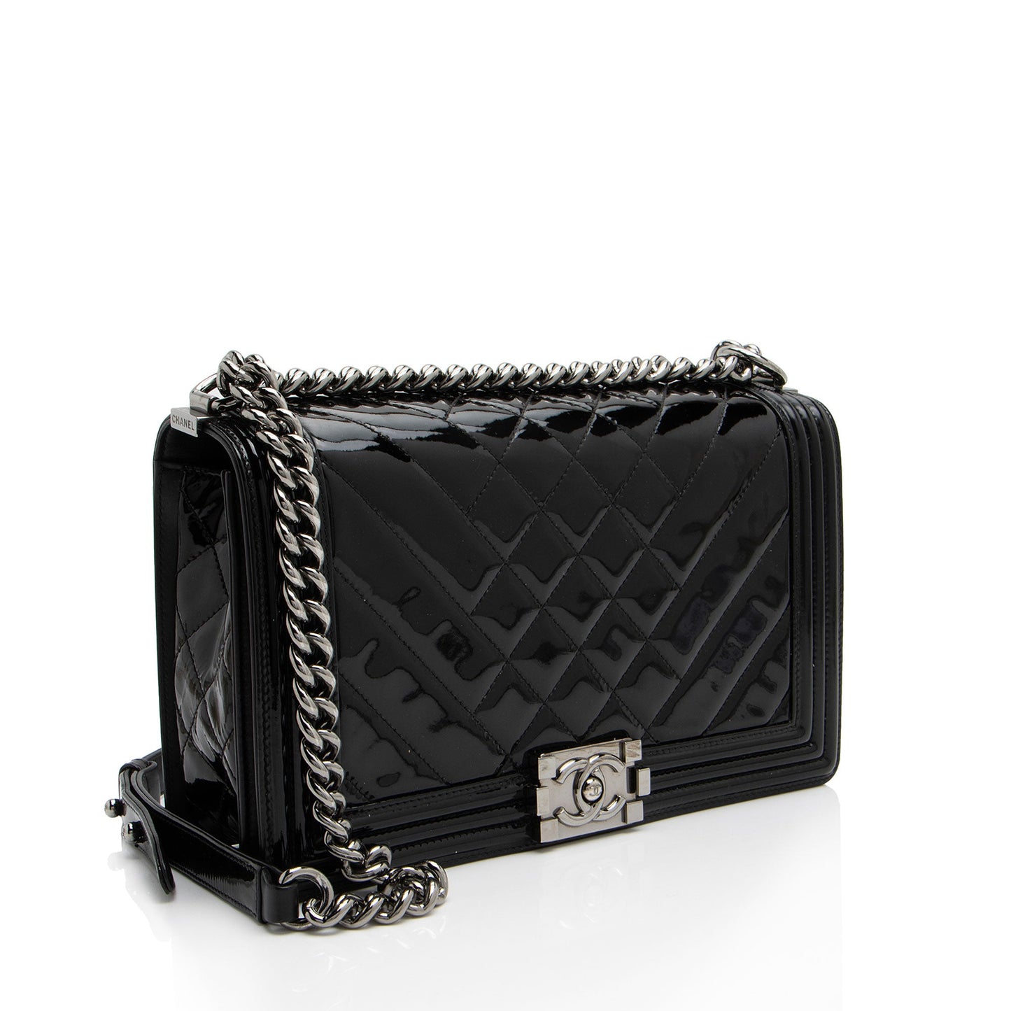 Chanel Chevron Patent Leather New Medium Boy Bag