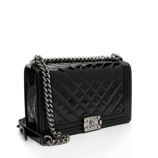Chanel Chevron Patent Leather New Medium Boy Bag