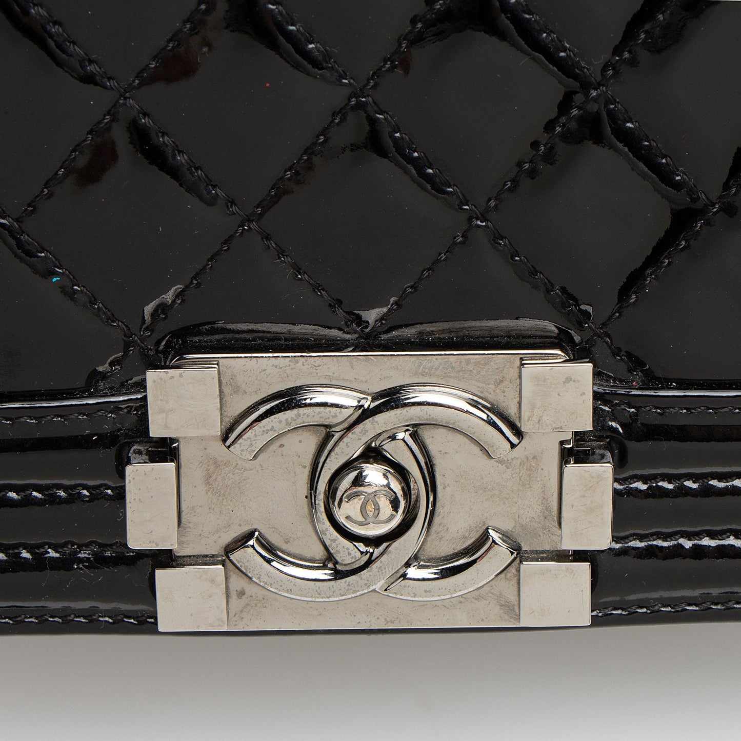Chanel Chevron Patent Leather Old Medium Boy Bag