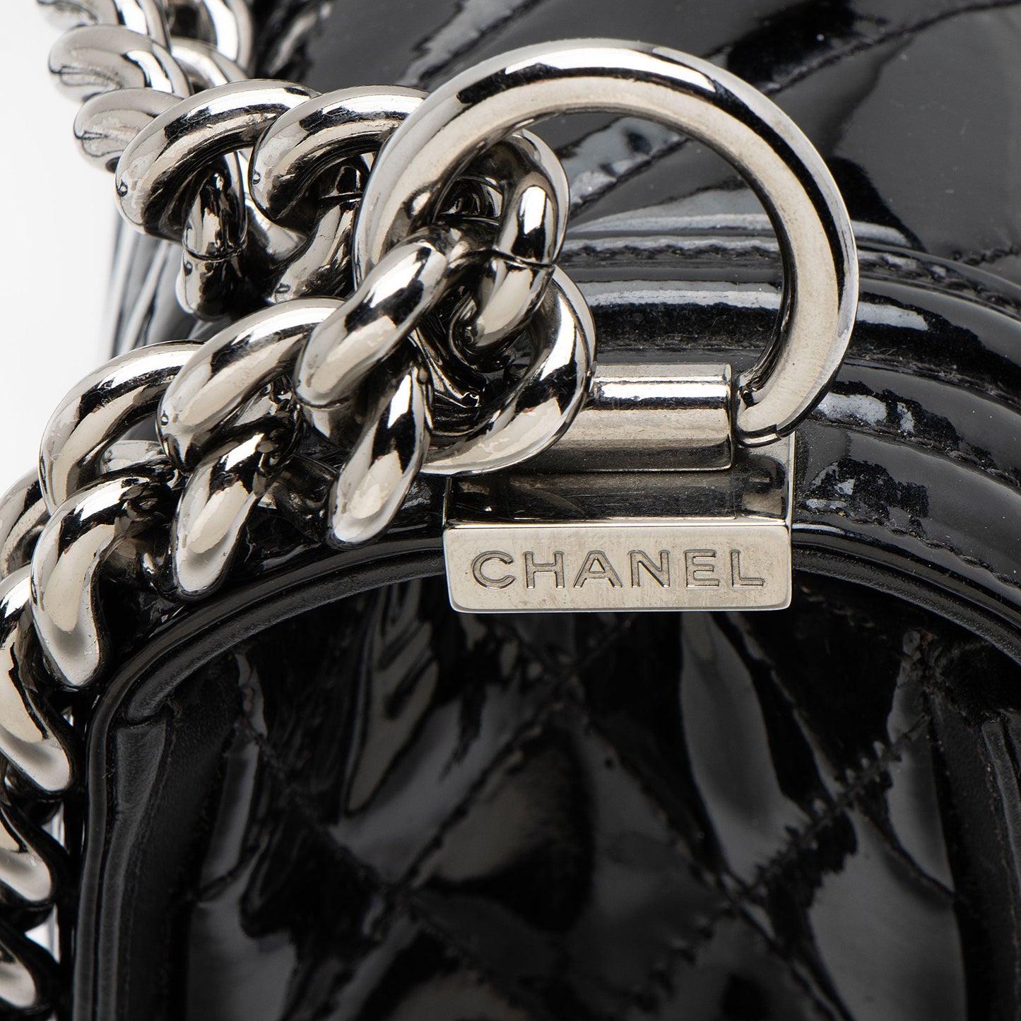 Chanel Chevron Patent Leather Old Medium Boy Bag