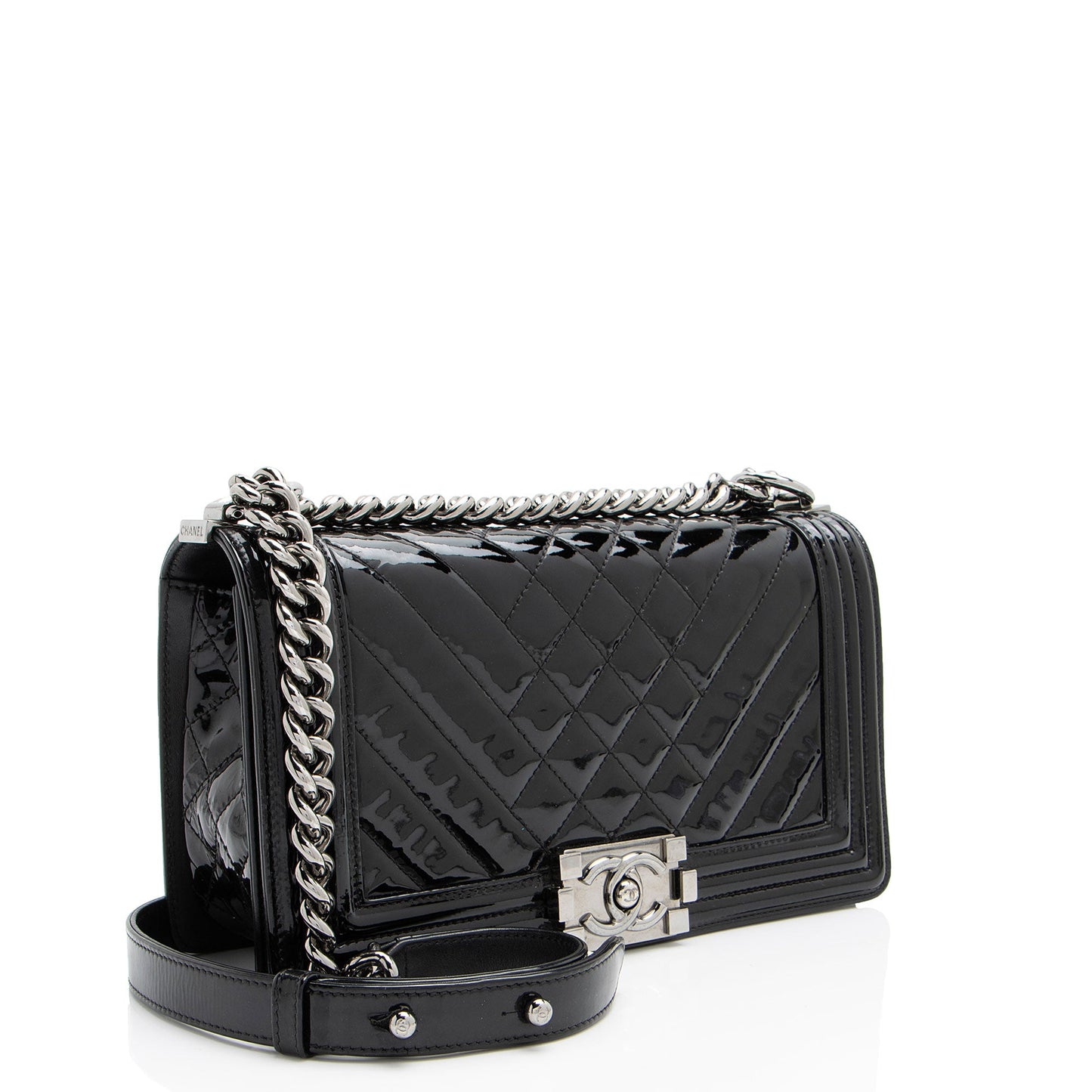 Chanel Chevron Patent Leather Old Medium Boy Bag