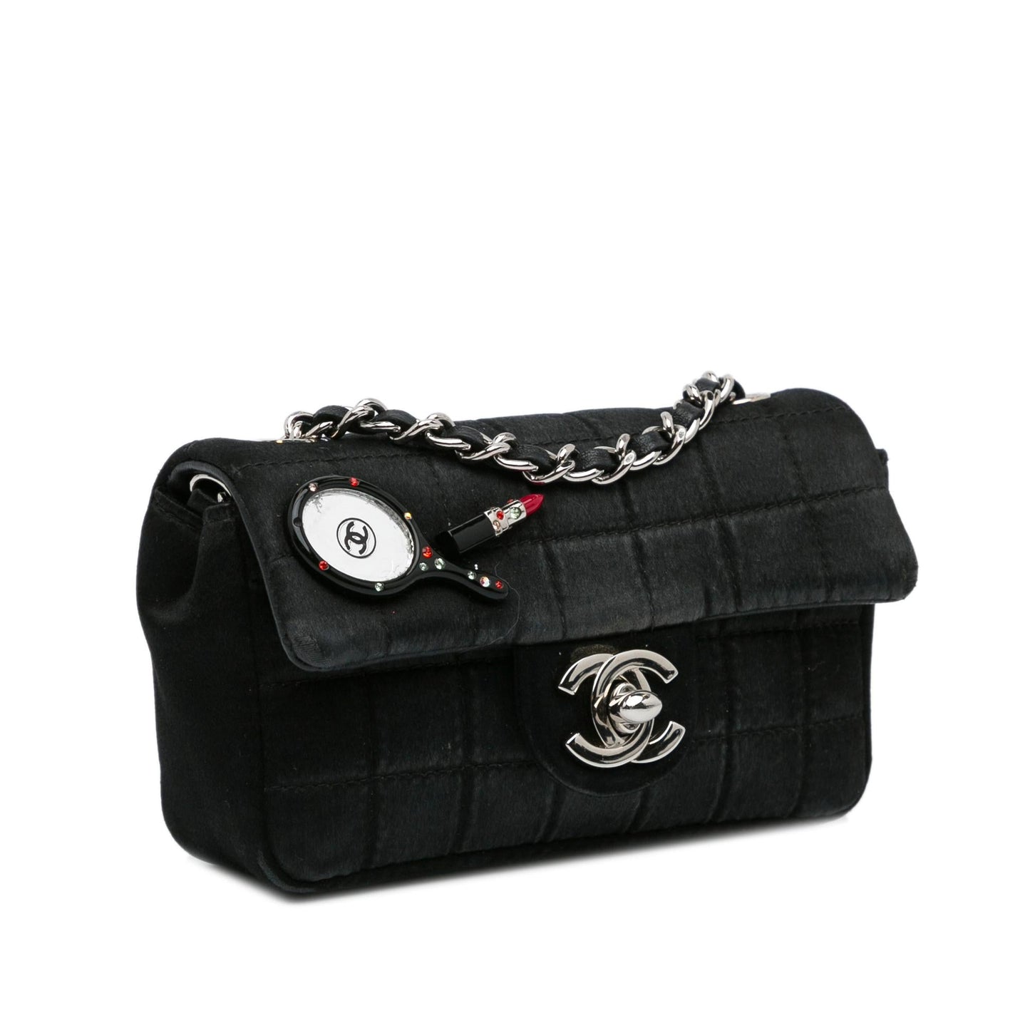 Chanel Extra Mini Satin Choco Bar Charms Flap Bag