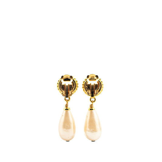 Chanel Gold Plated Clover Faux Pearl Drop Earrings