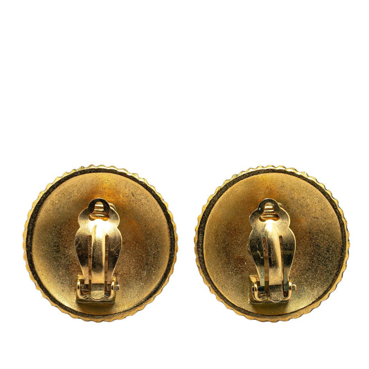 Chanel Gold Plated Logo Clip On Earrings