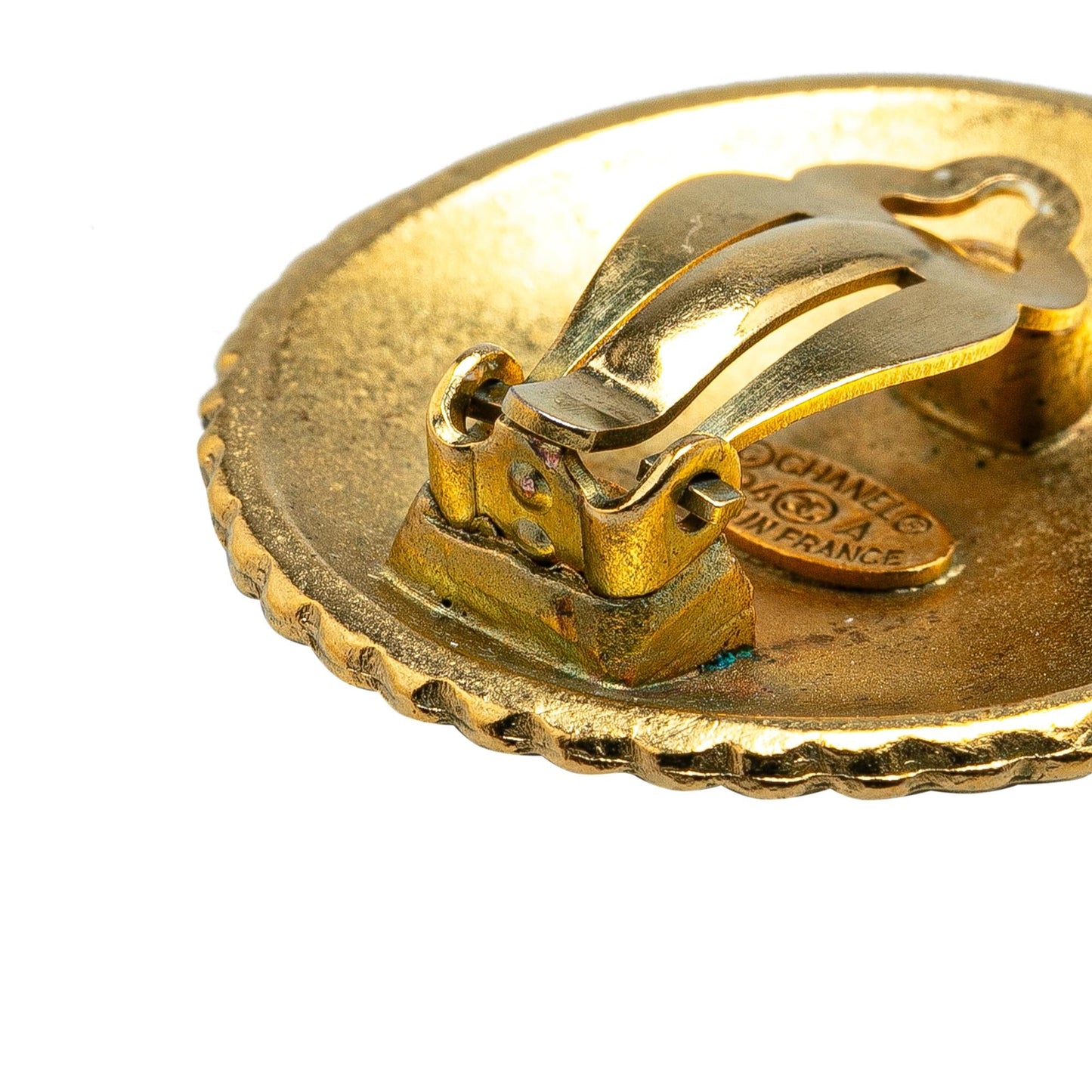 Chanel Gold Plated Logo Clip On Earrings