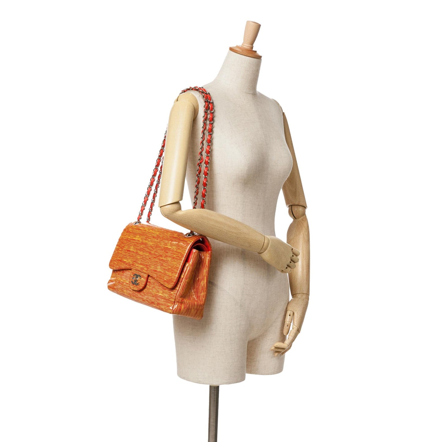 Chanel Jumbo Classic Patent Stiped Double Flap