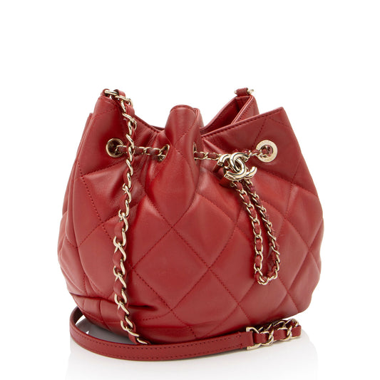 Chanel Lambskin CC Drawstring Mini Chain Bucket Bag