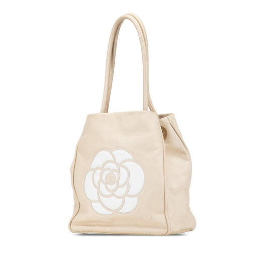 Chanel Lambskin Logo Camellia Tote