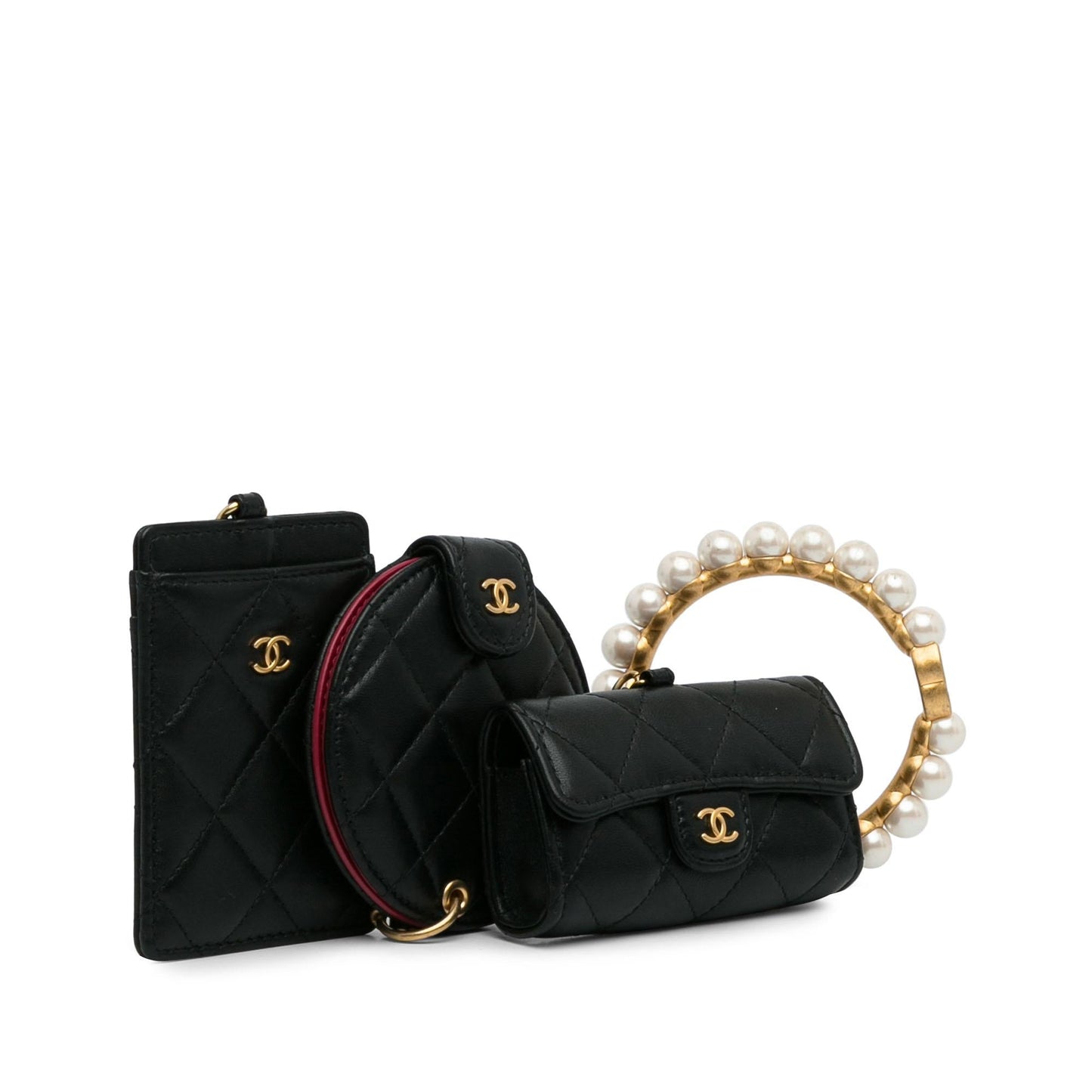 Chanel Lambskin Pearl Crown CC Wristlet Multi Pouches