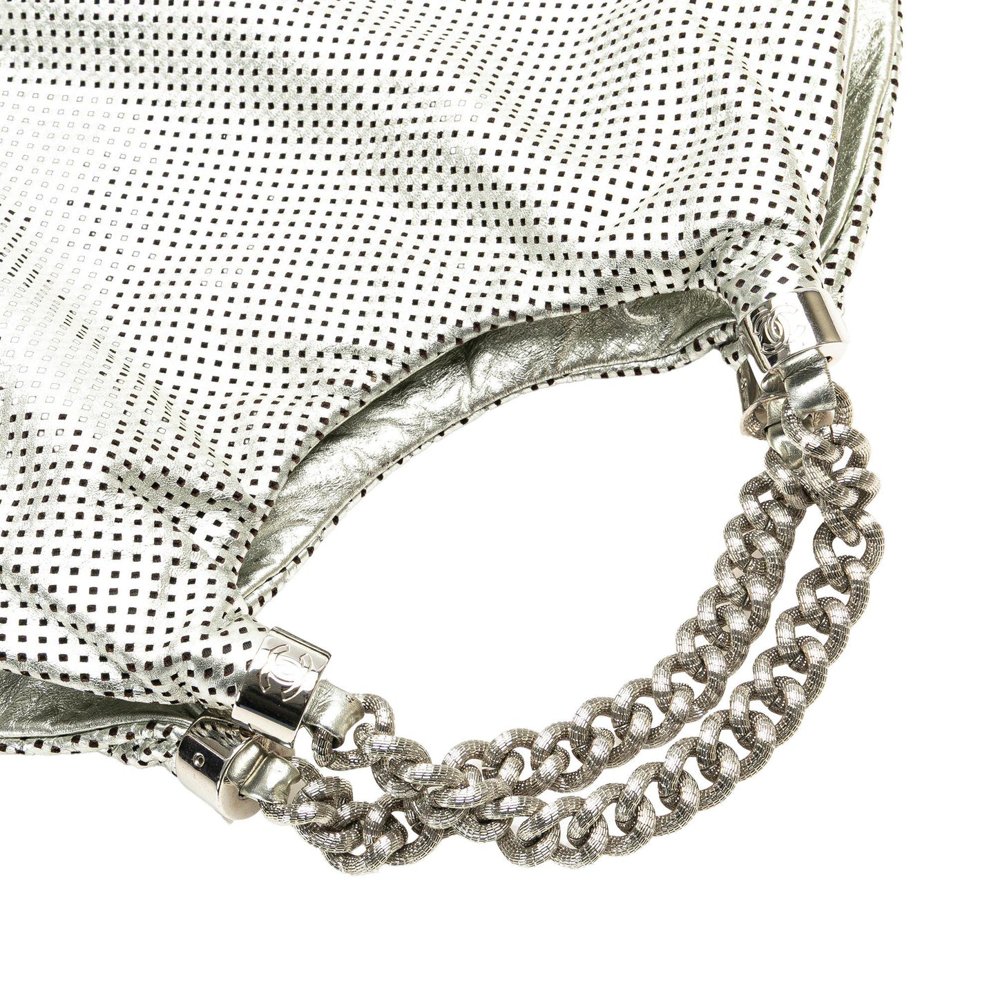 Chanel Large Metallic Glazed Calfskin Perforated Rodeo Drive Satchel
