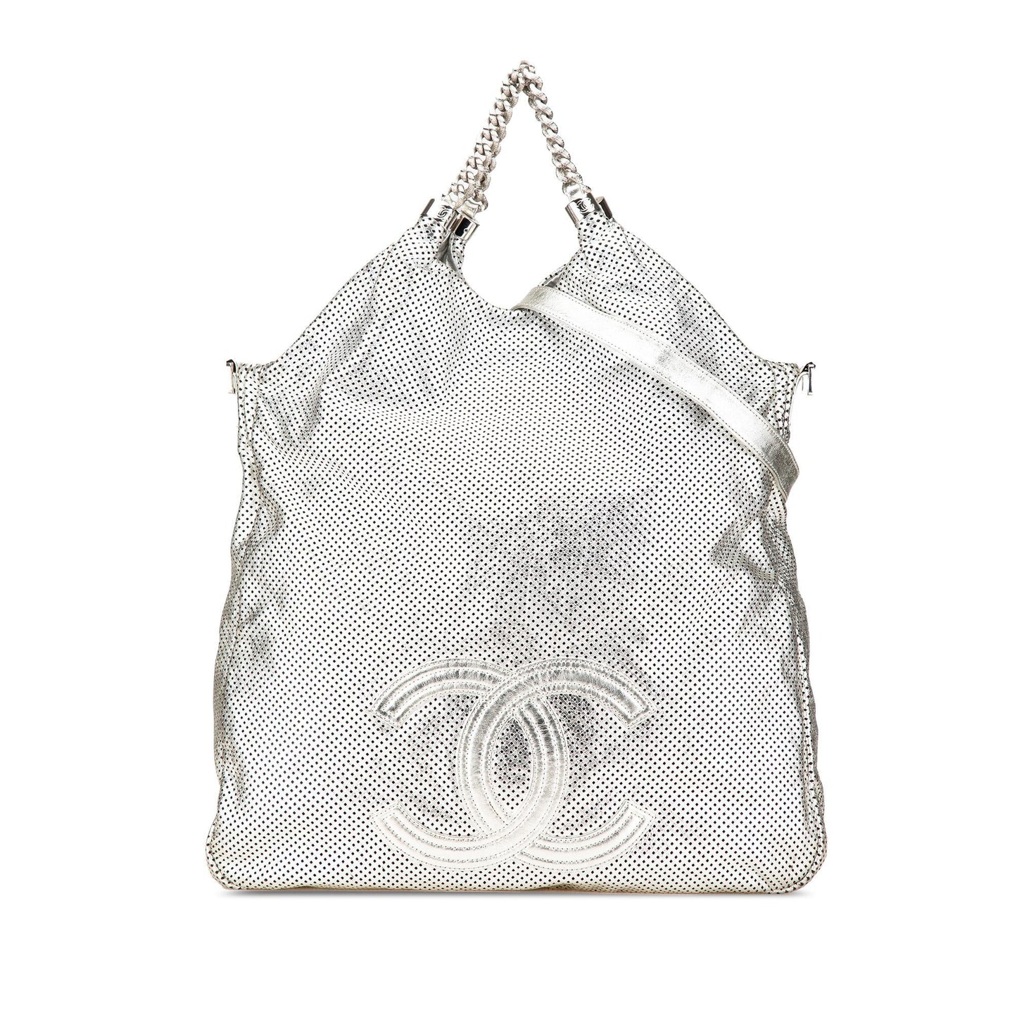 Chanel Large Metallic Glazed Calfskin Perforated Rodeo Drive Satchel